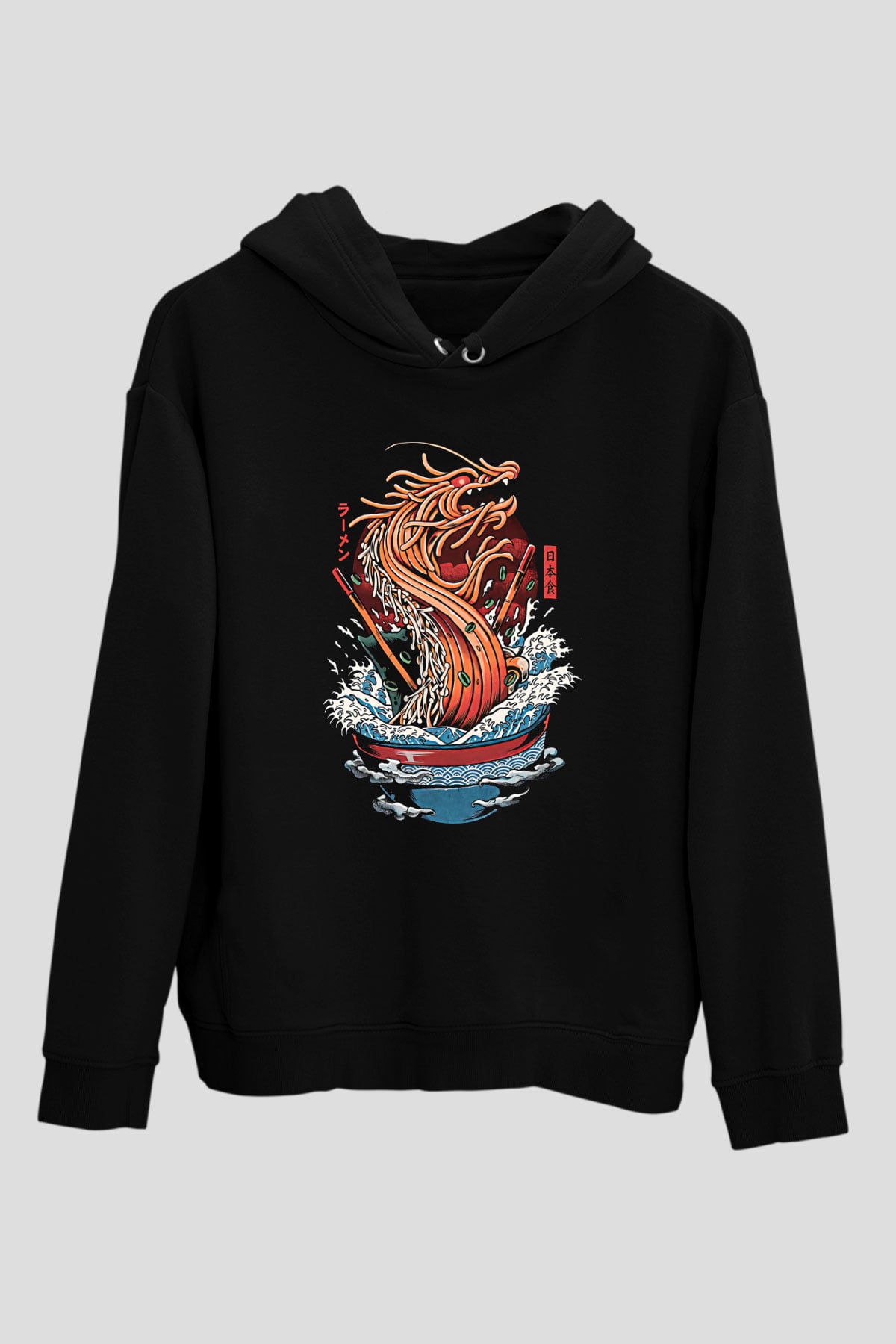 Ejderha Baskılı Unisex Siyah Hoodie