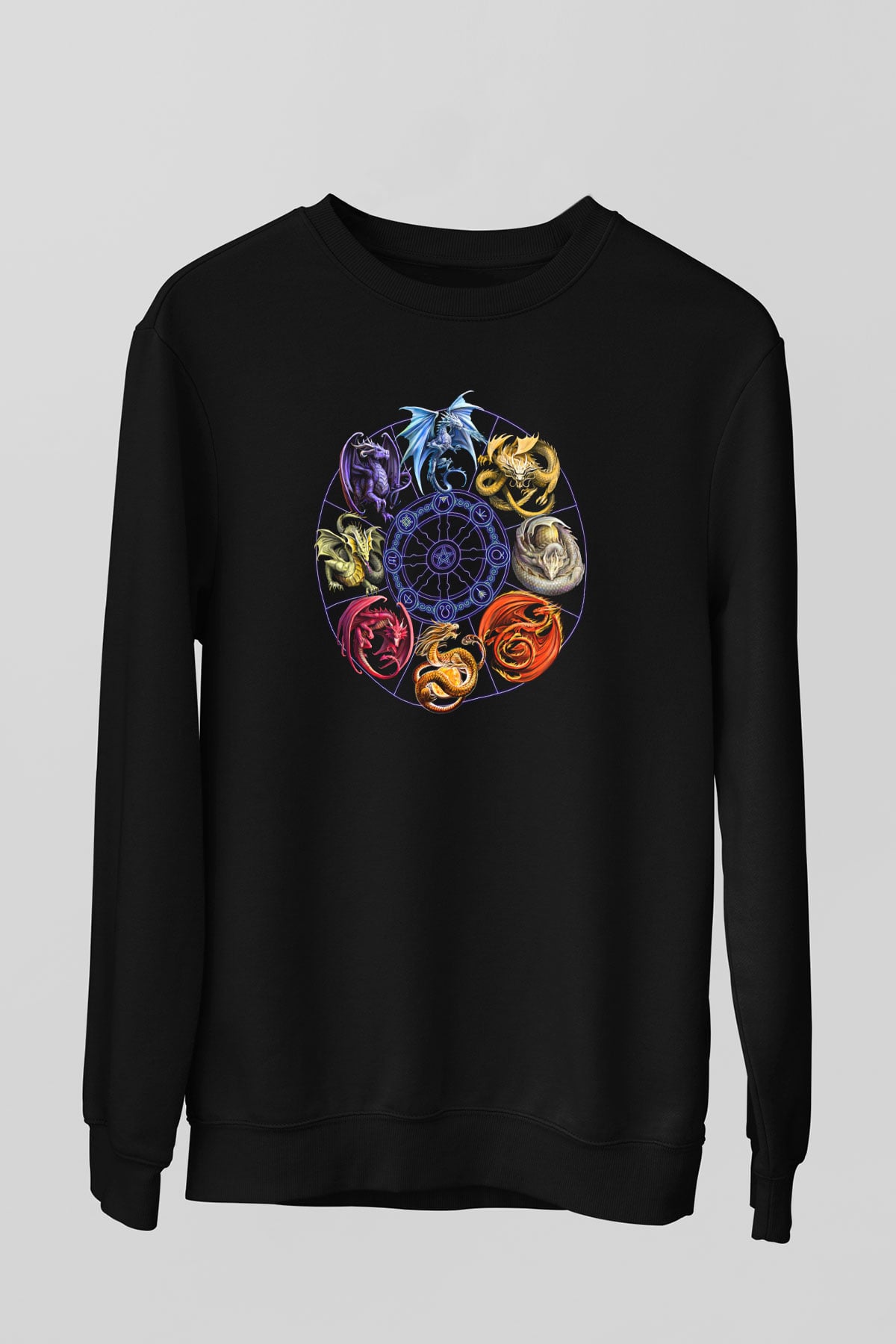Ejderha Baskılı Unisex Siyah Sweatshirt