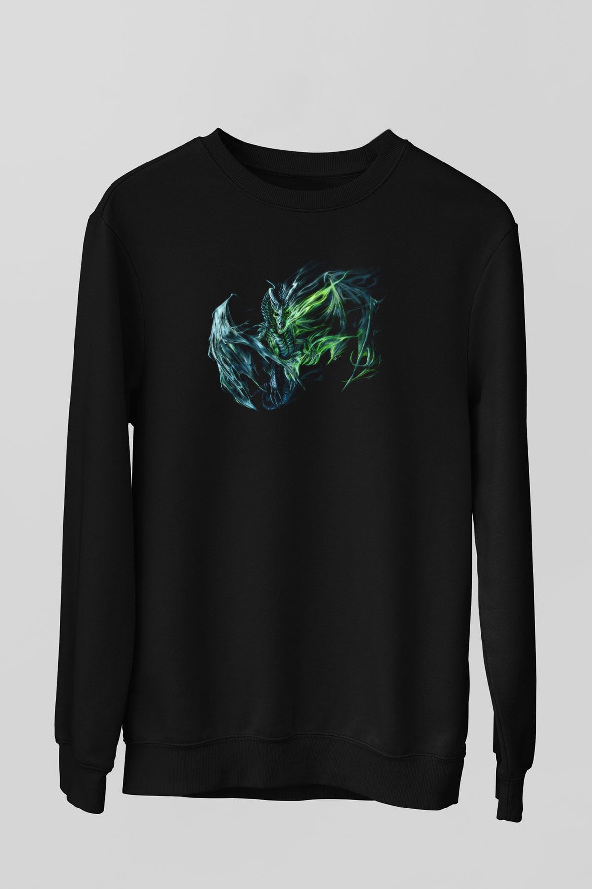 Ejderha Baskılı Unisex Siyah Sweatshirt