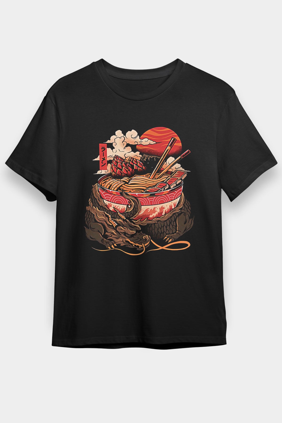 Ejderha Baskılı Unisex Siyah Tişört - Tshirt