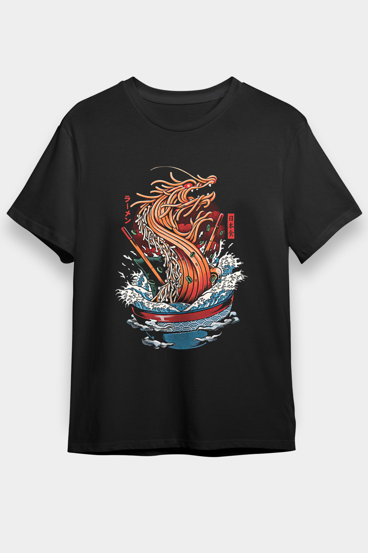 Ejderha Baskılı Unisex Siyah Tişört - Tshirt