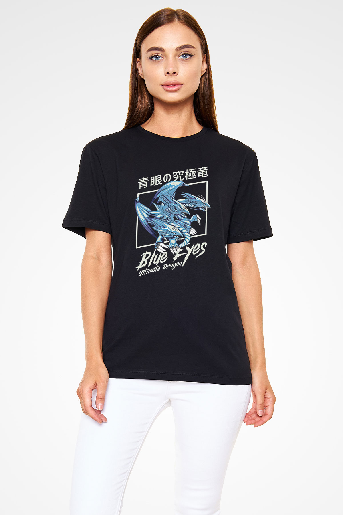Ejderha Baskılı Unisex Siyah Tişört - Tshirt