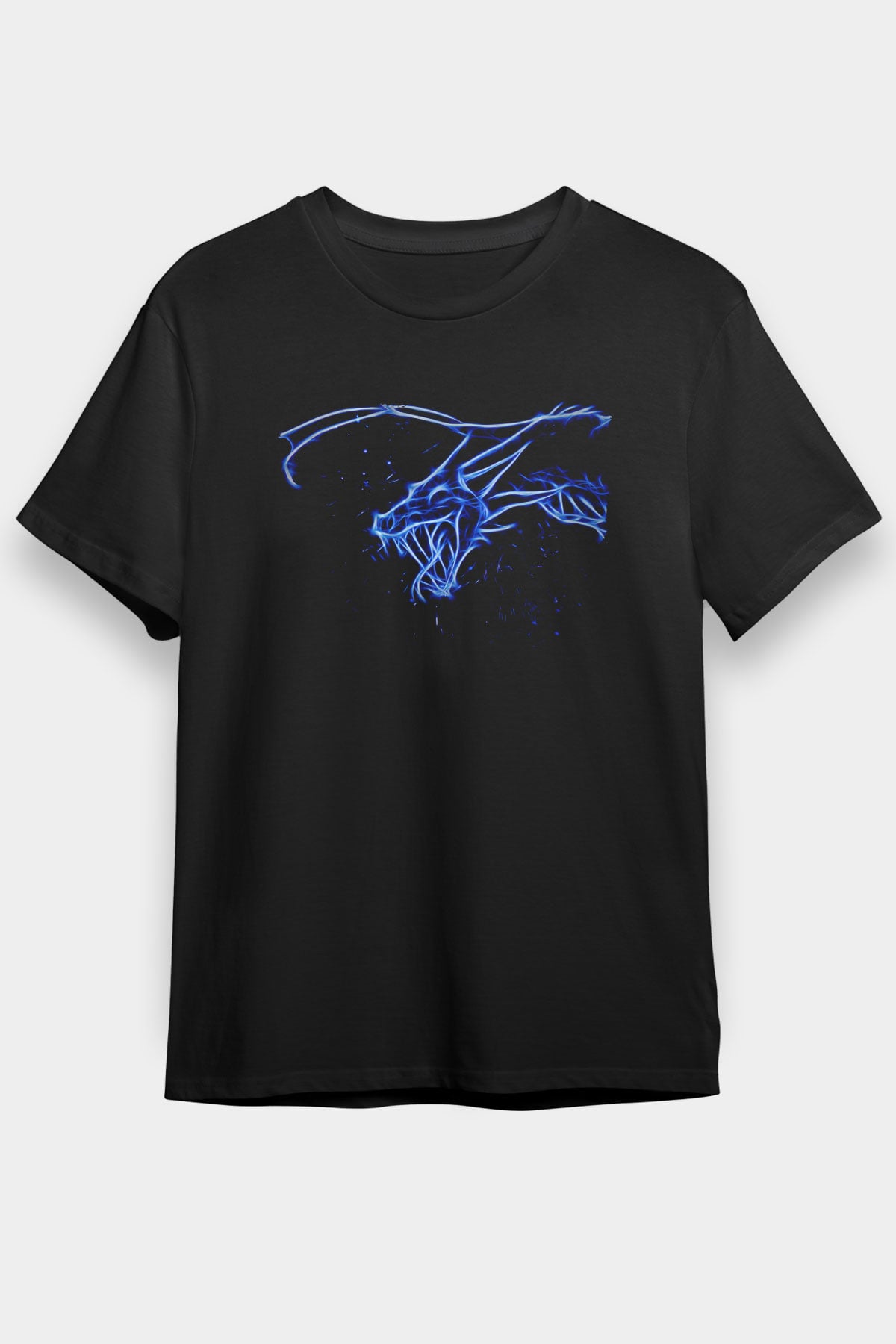 Ejderha Baskılı Unisex Siyah Tişört - Tshirt