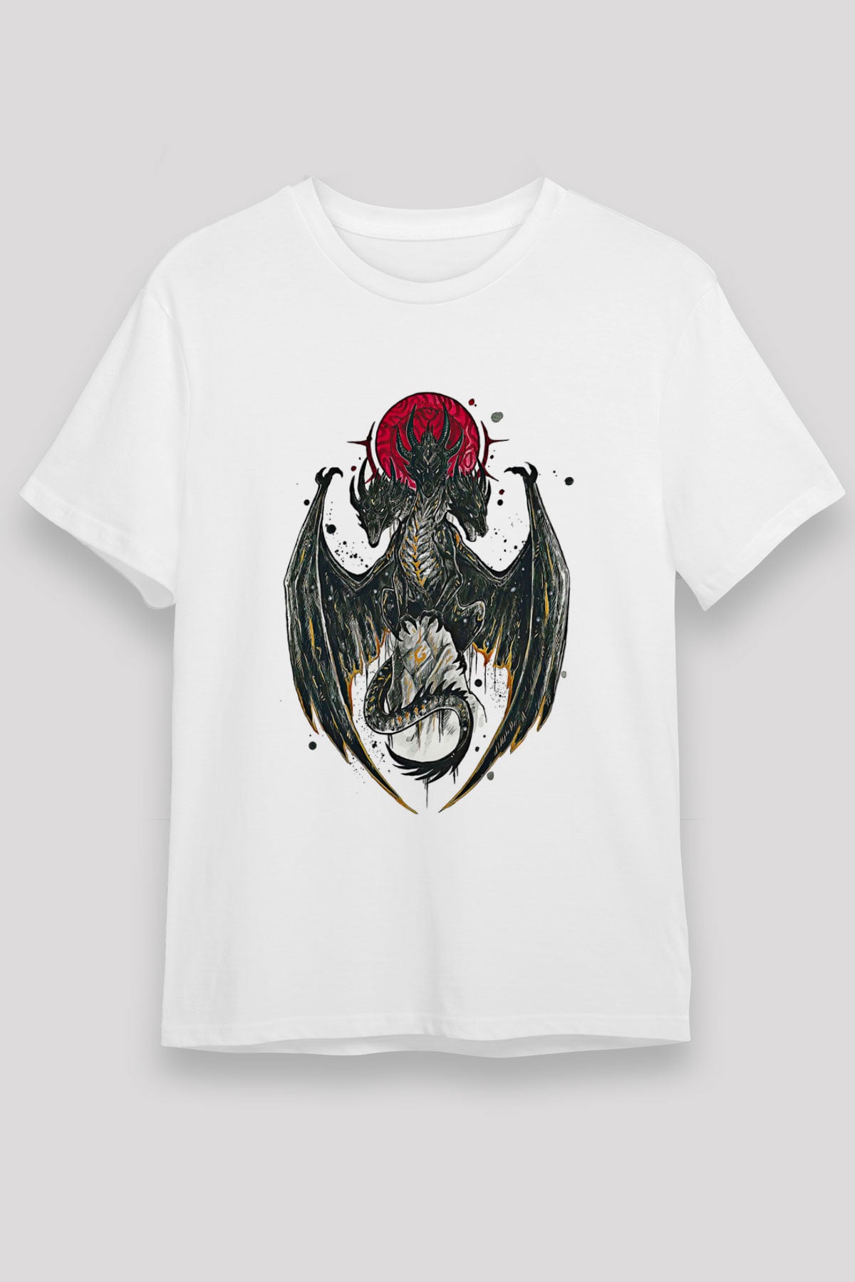 Ejderha Unisex Baskılı Beyaz Tişört - Tshirt