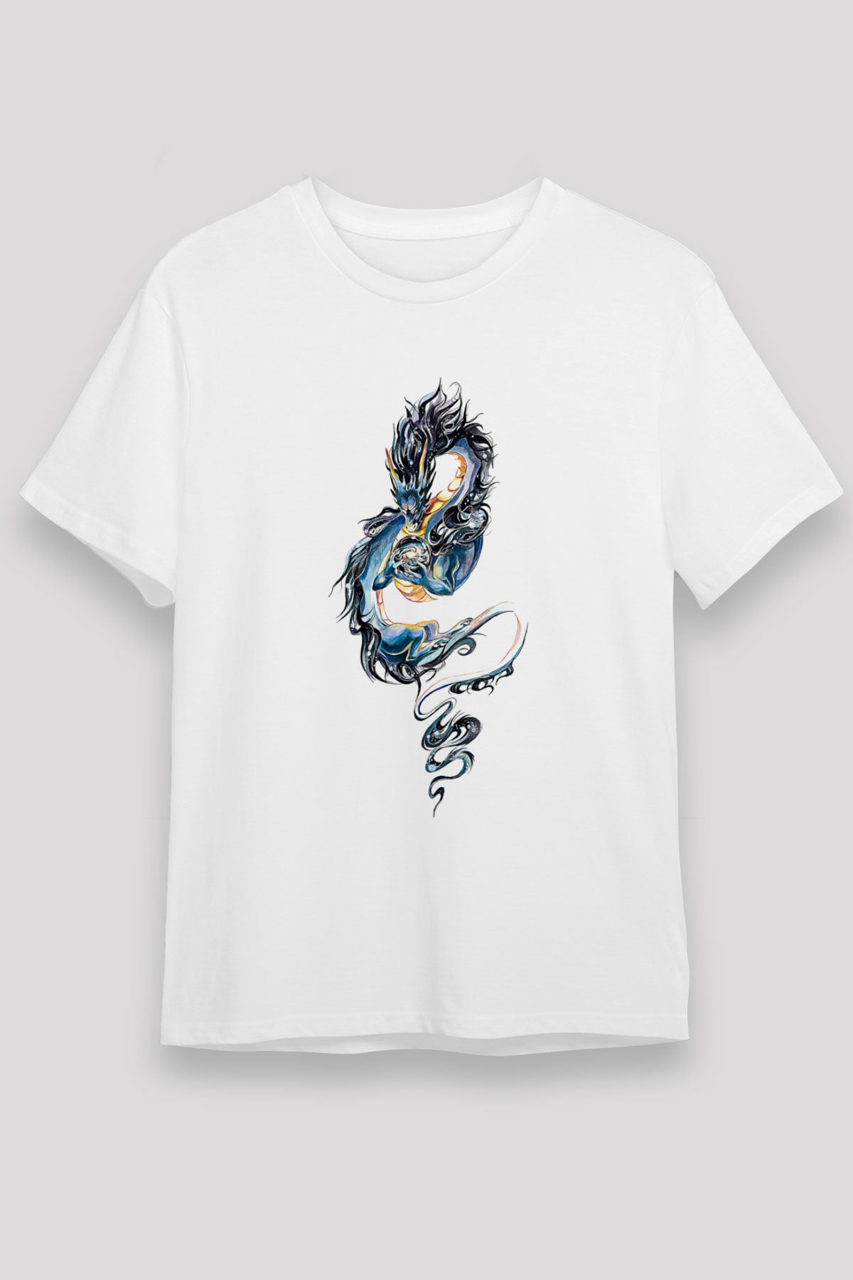 Ejderha Unisex Baskılı Beyaz Tişört - Tshirt