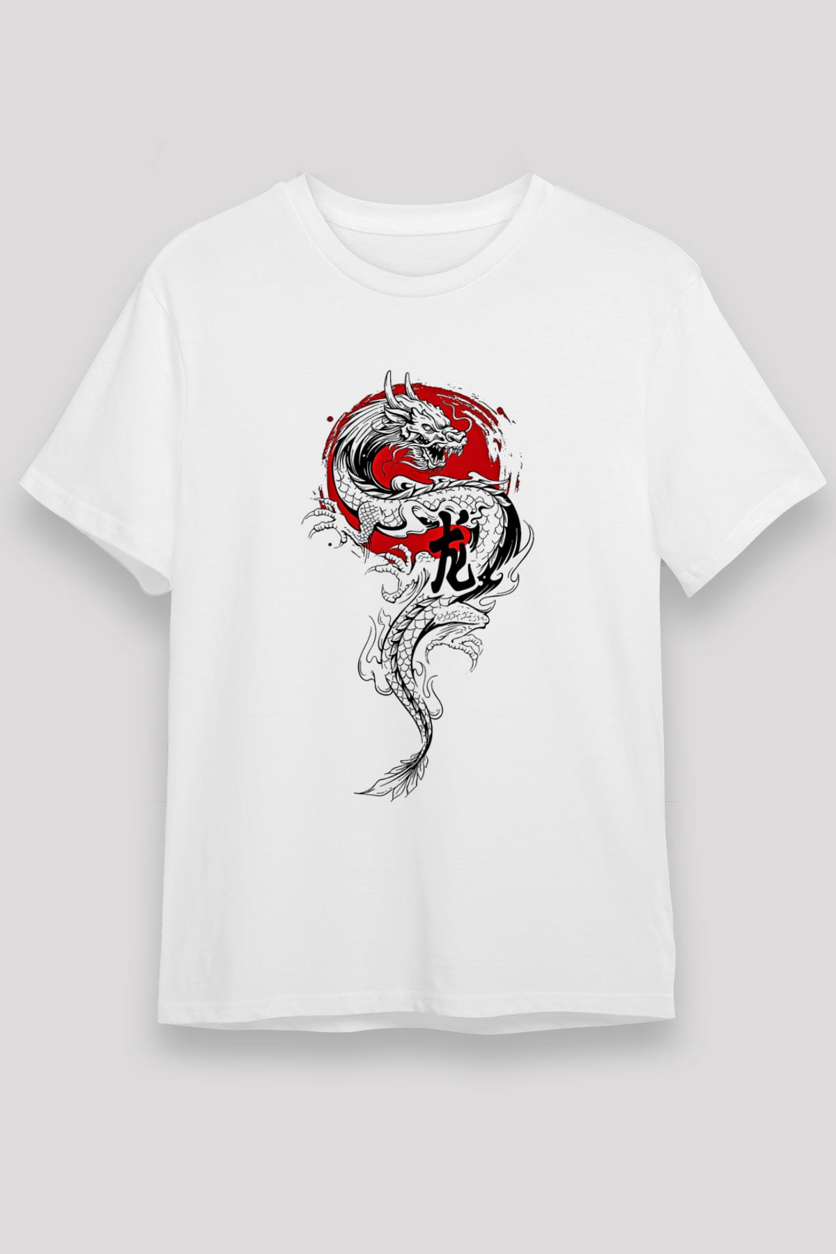 Ejderha Unisex Baskılı Beyaz Tişört - Tshirt