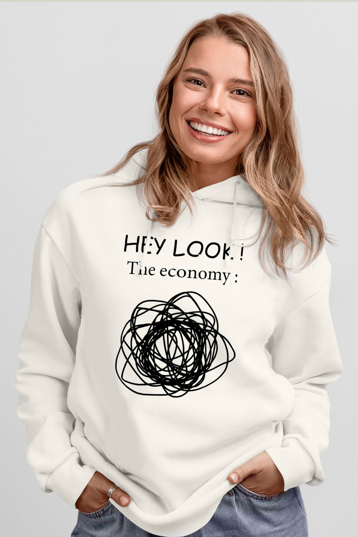 Ekonomist Beyaz Unisex Kapüşonlu Sweatshirt