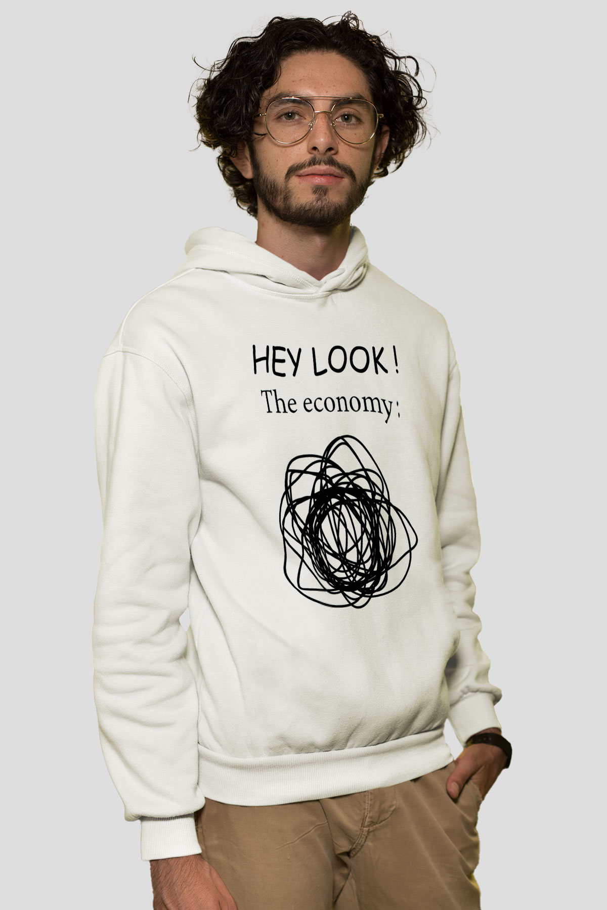 Ekonomist Beyaz Unisex Kapüşonlu Sweatshirt
