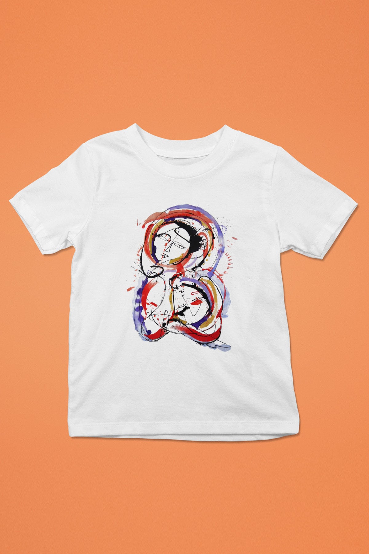 Ekspresyonizm Baskılı Beyaz Unisex Çocuk Tişört