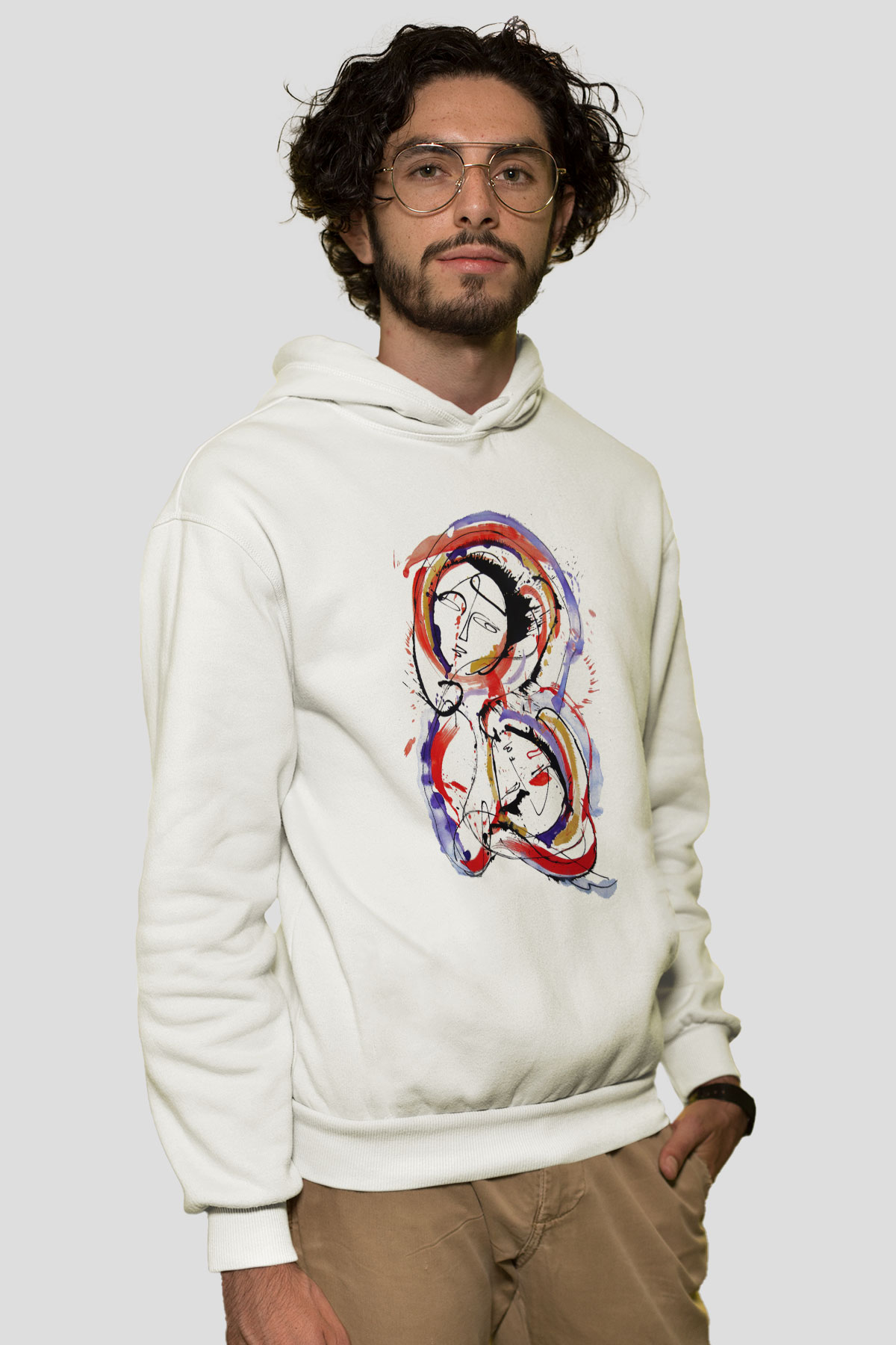 Ekspresyonizm Beyaz Unisex Kapşonlu Sweatshirt