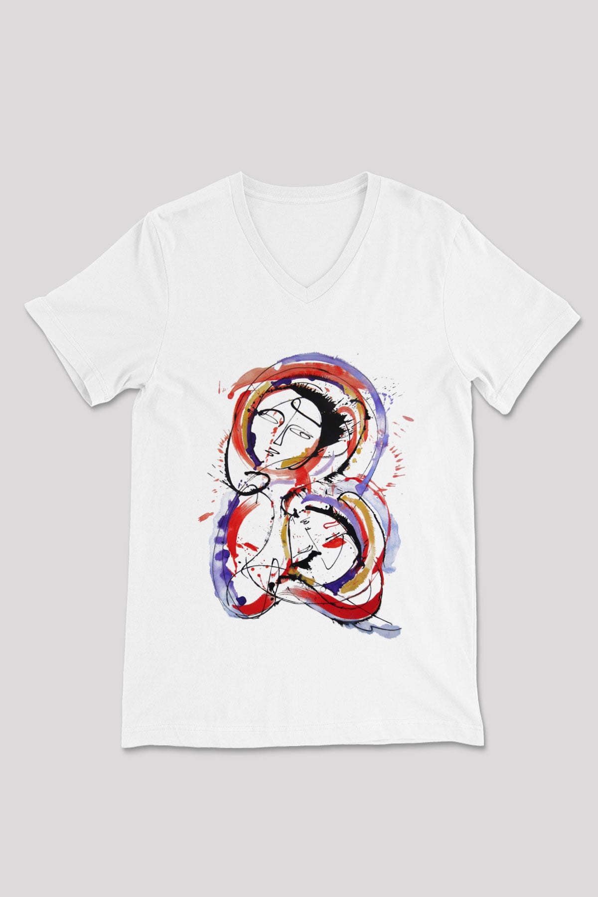 Ekspresyonizm Beyaz Unisex V Yaka Tişört T-Shirt