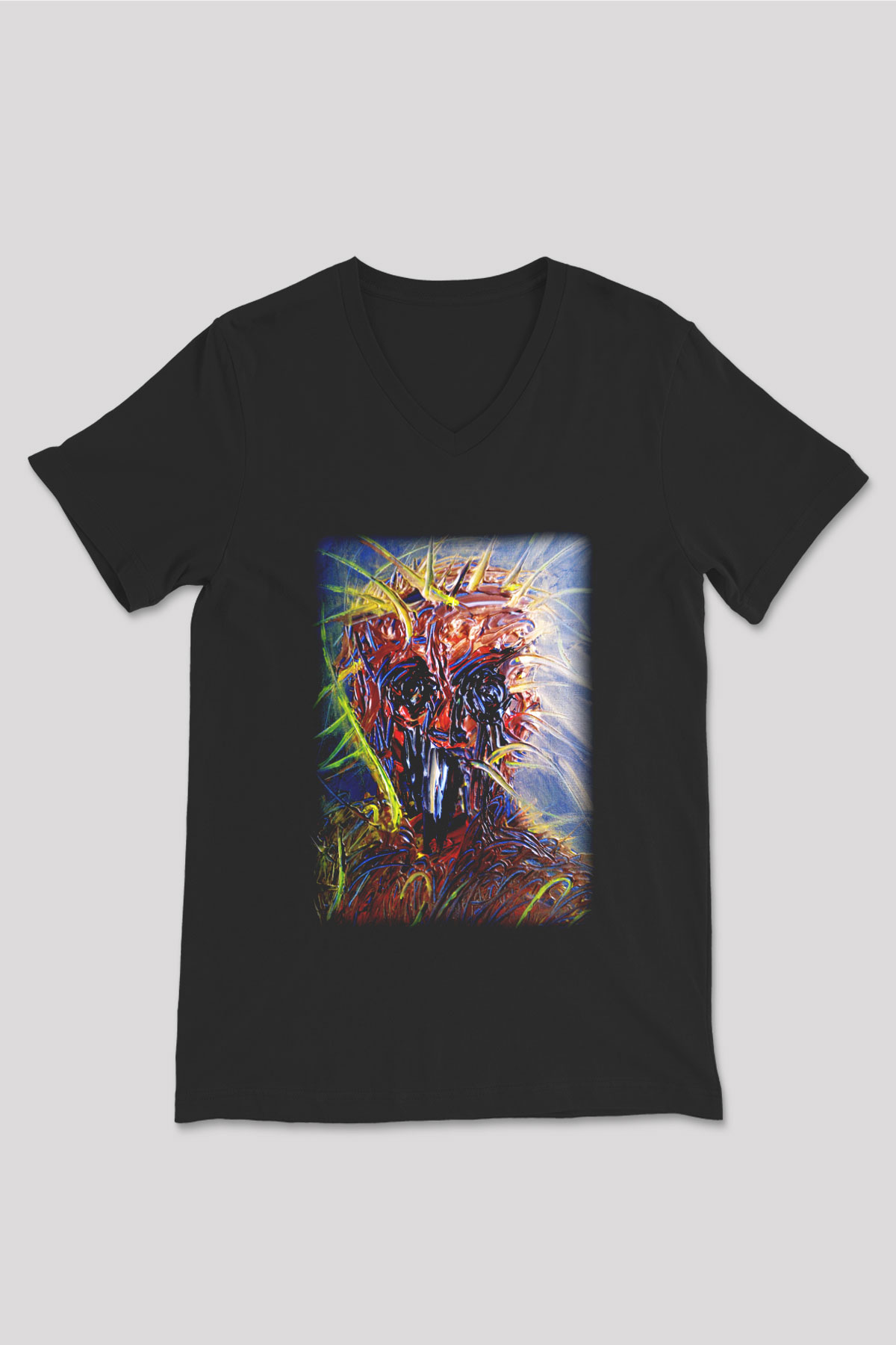 Ekspresyonizm Siyah Unisex V Yaka Tişört T-Shirt