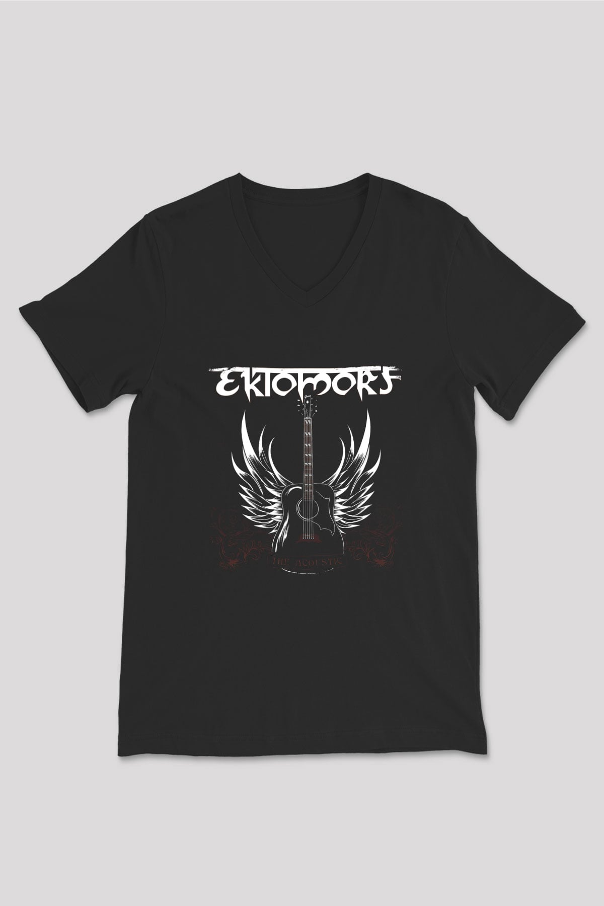Ektomorf Baskılı Unisex Siyah V Yaka Tişört