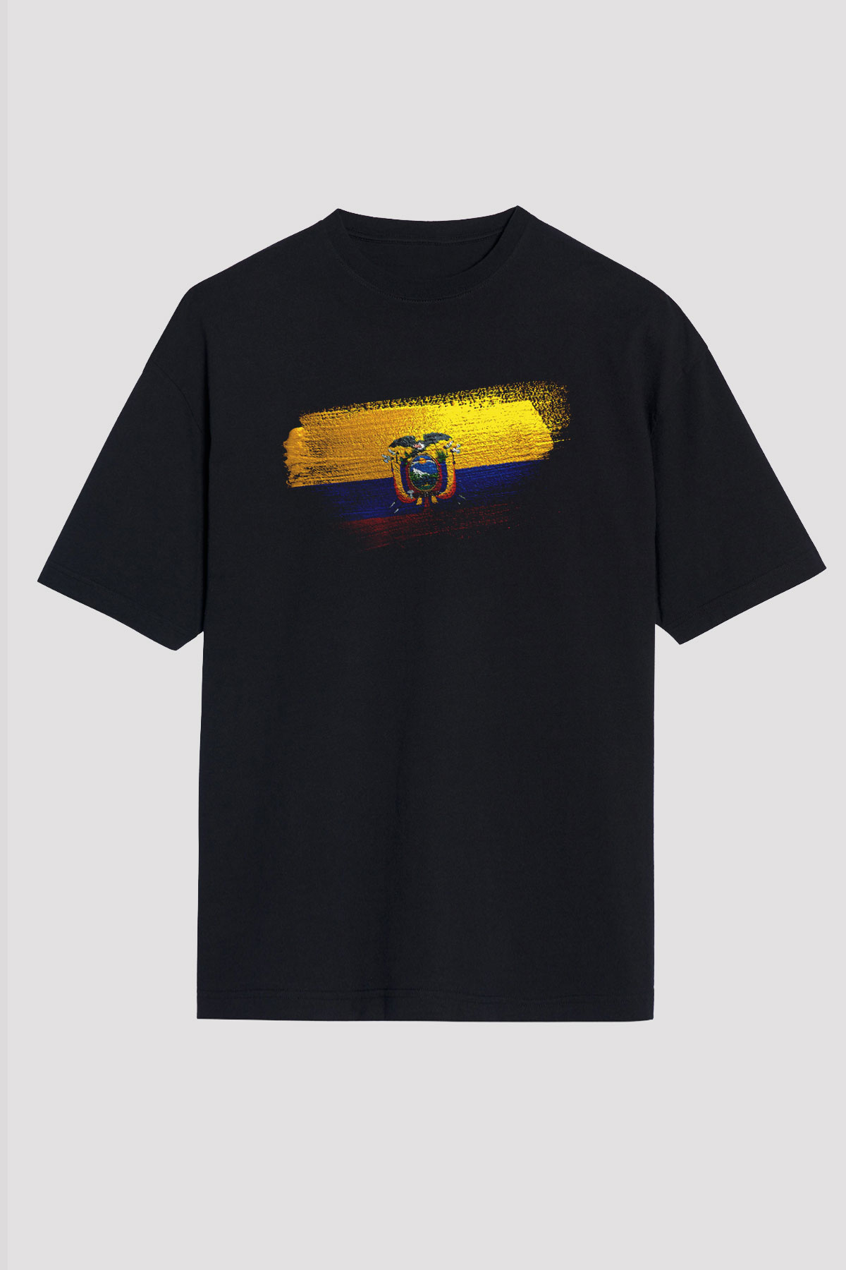 Ekvador - Ecuador Bayrağı Baskılı Unisex Siyah Oversize Tişört