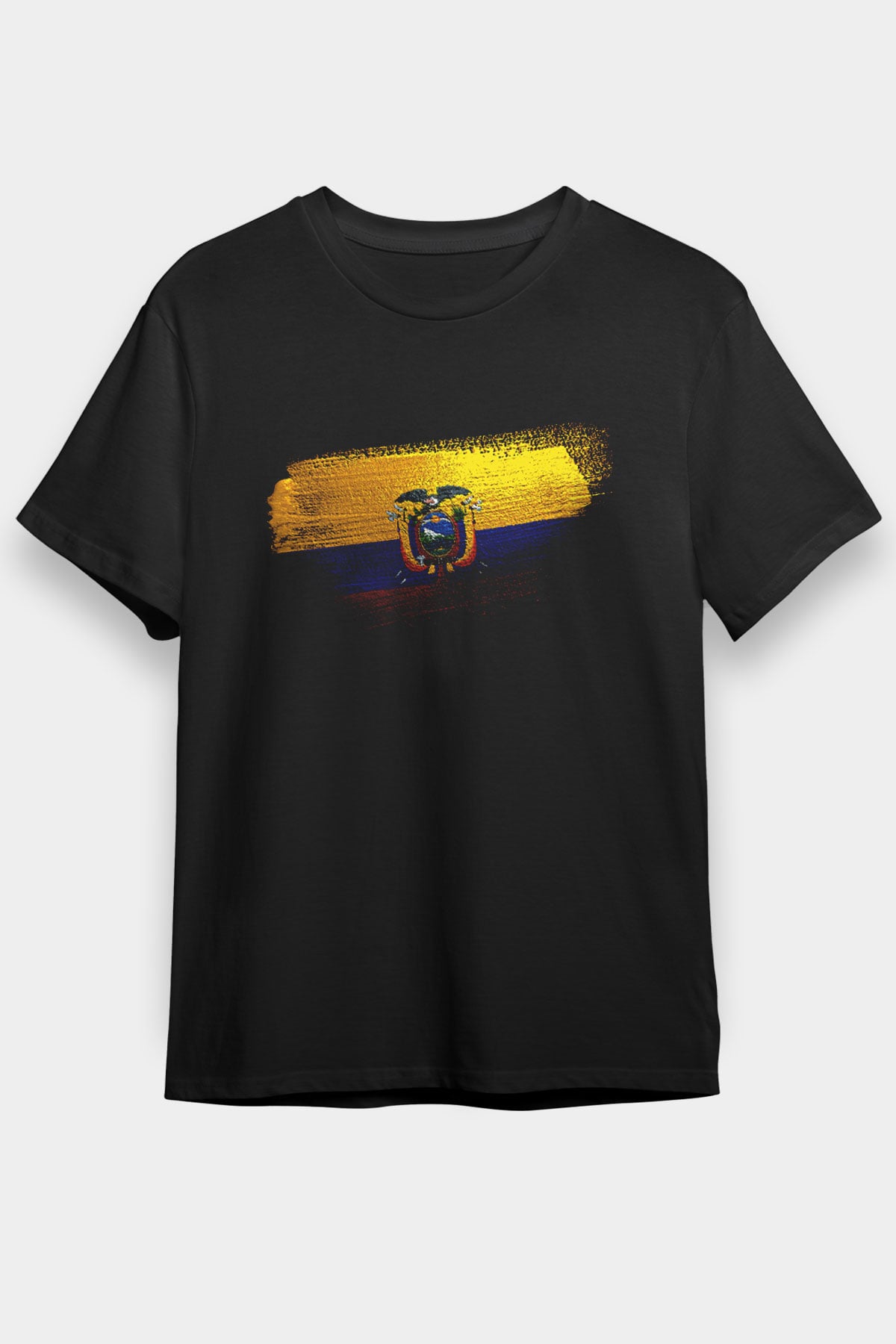 Ekvador - Ecuador Bayrağı Baskılı Unisex Siyah Tişört
