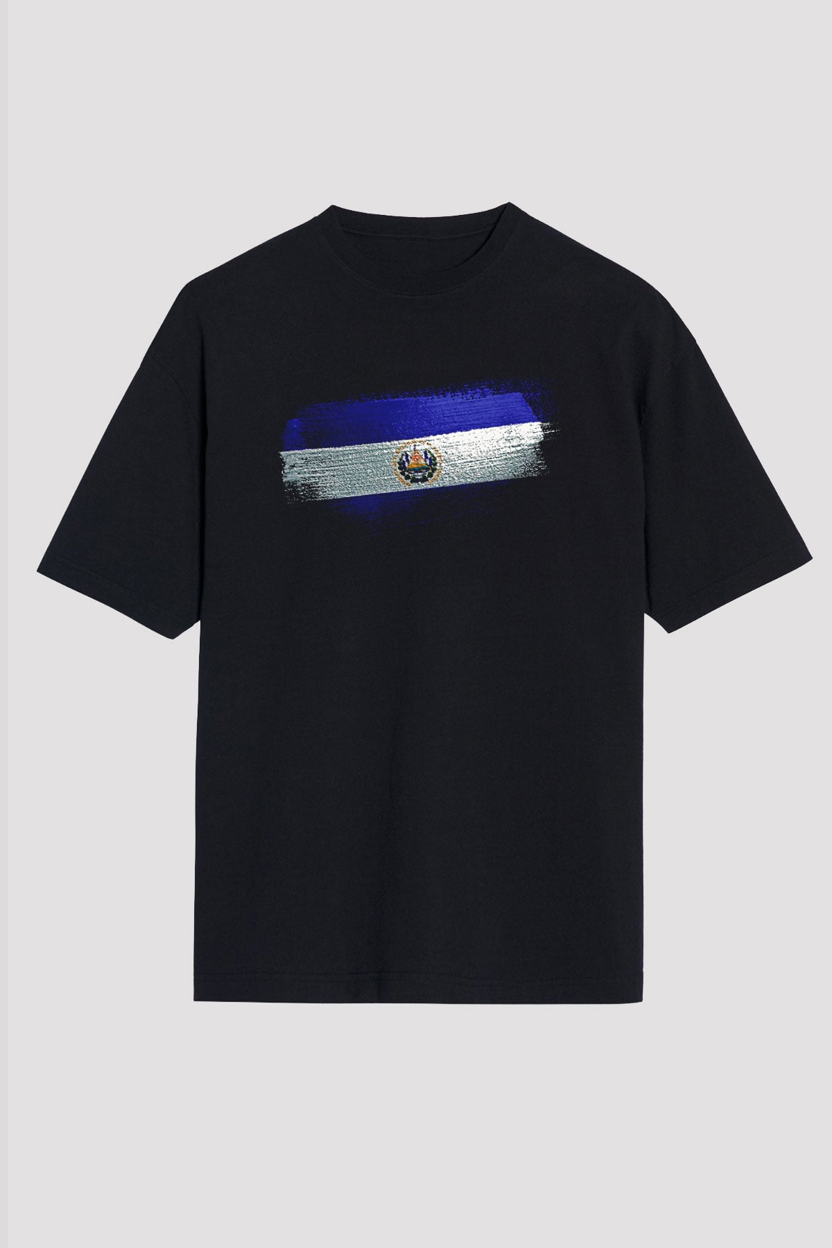 El Salvador Bayrağı Baskılı Unisex Siyah Oversize Tişört