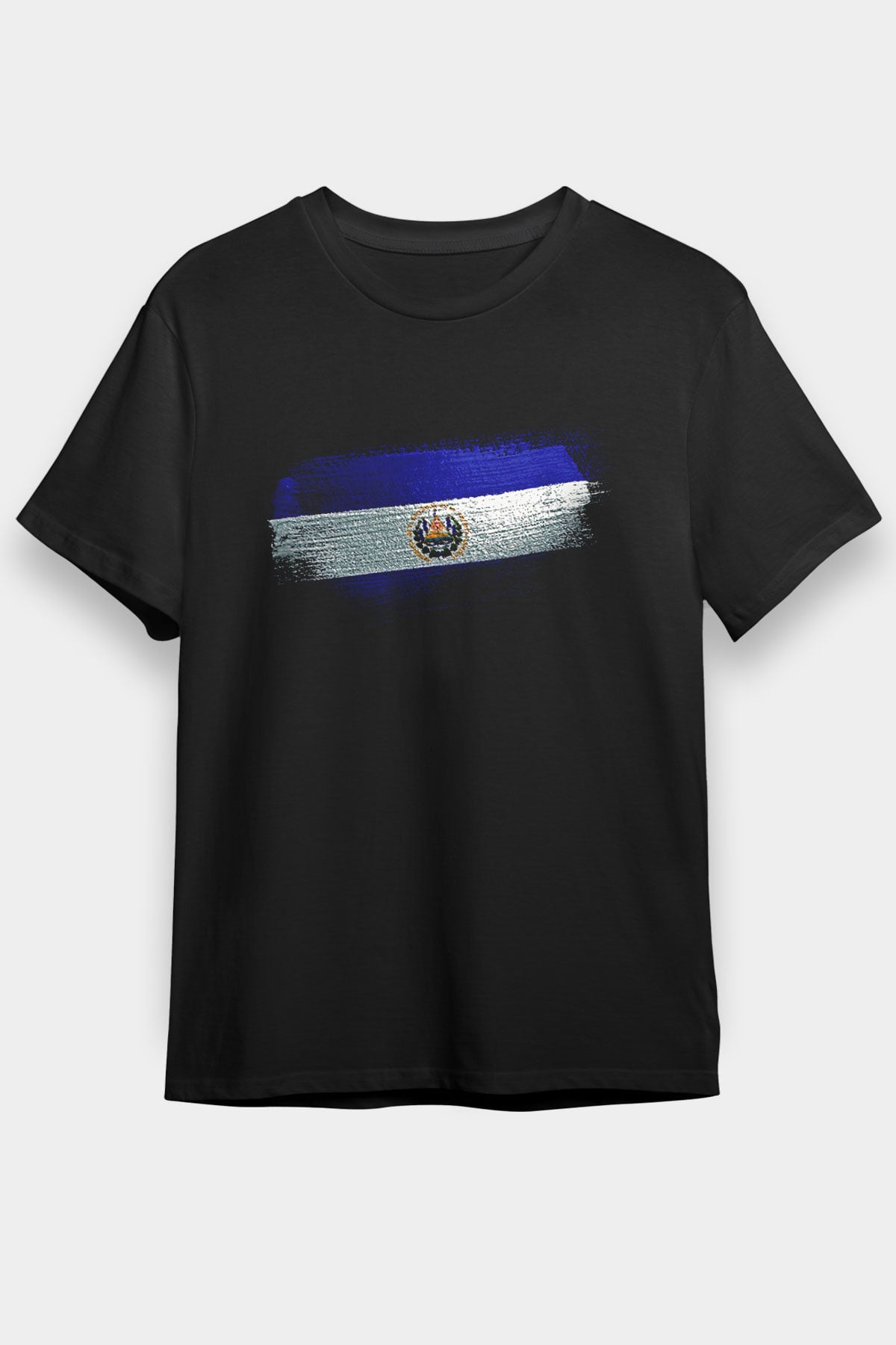 El Salvador Bayrağı Baskılı Unisex Siyah Tişört