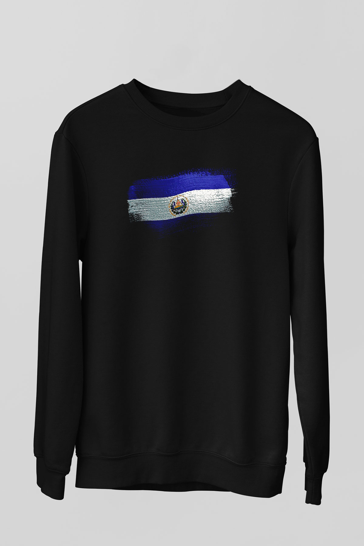 El Salvador Bayrağı Baskılı Unisex Siyah Sweatshirt