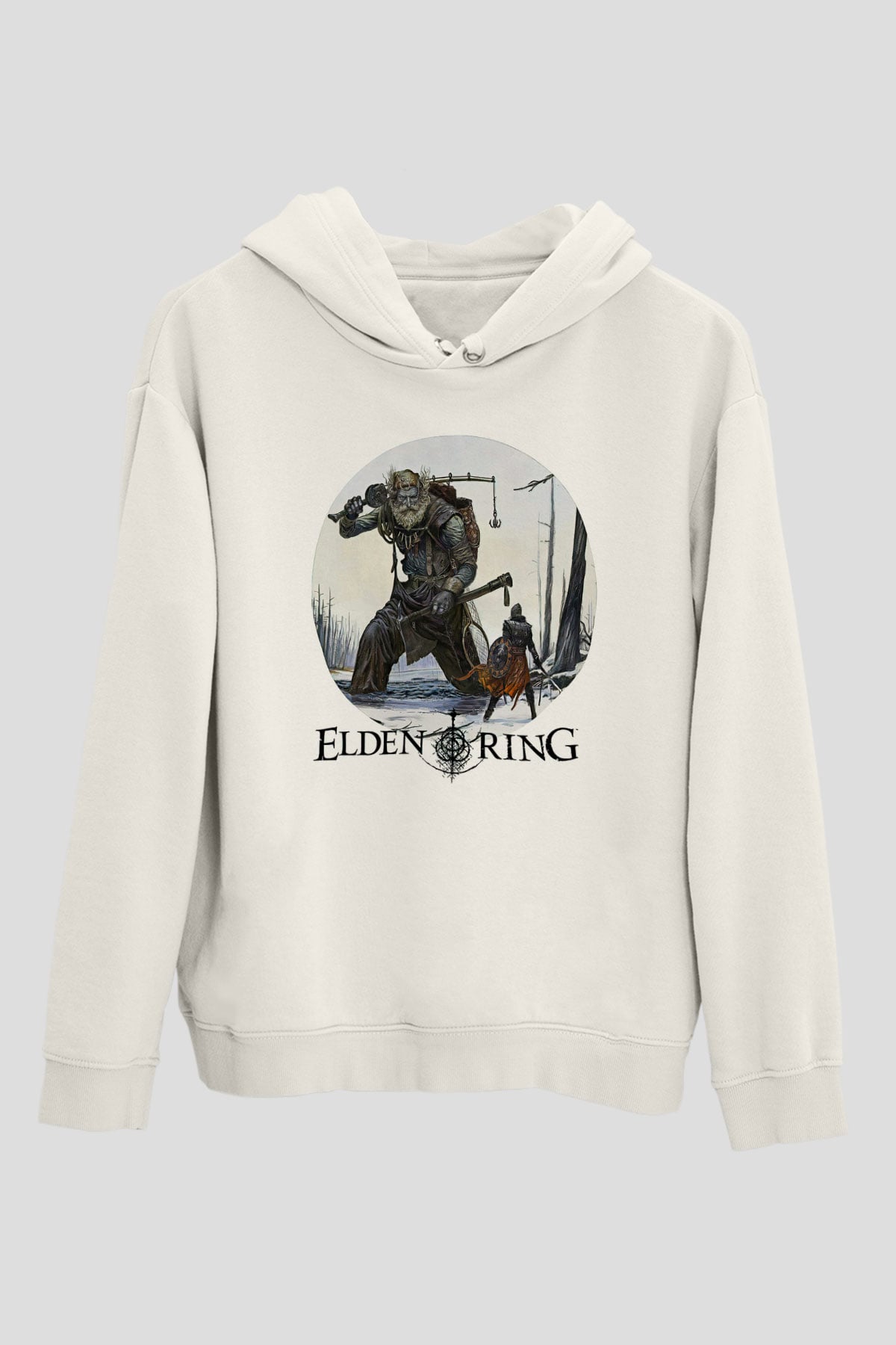 Elden Ring Baskılı Beyaz Unisex Kapüşonlu Sweatshirt