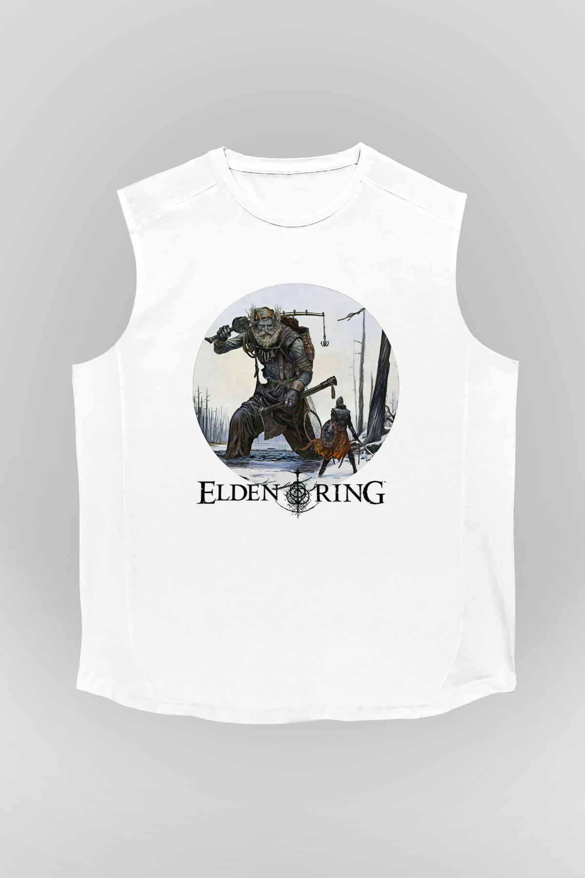 Elden Ring Baskılı Beyaz Unisex Kolsuz Tişört - Tshirt