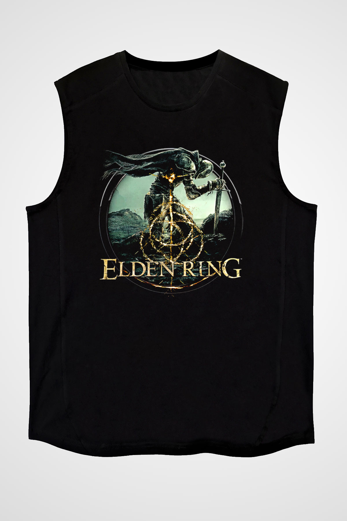 Elden Ring Baskılı Unisex Siyah Kolsuz Tişört - Tshirt