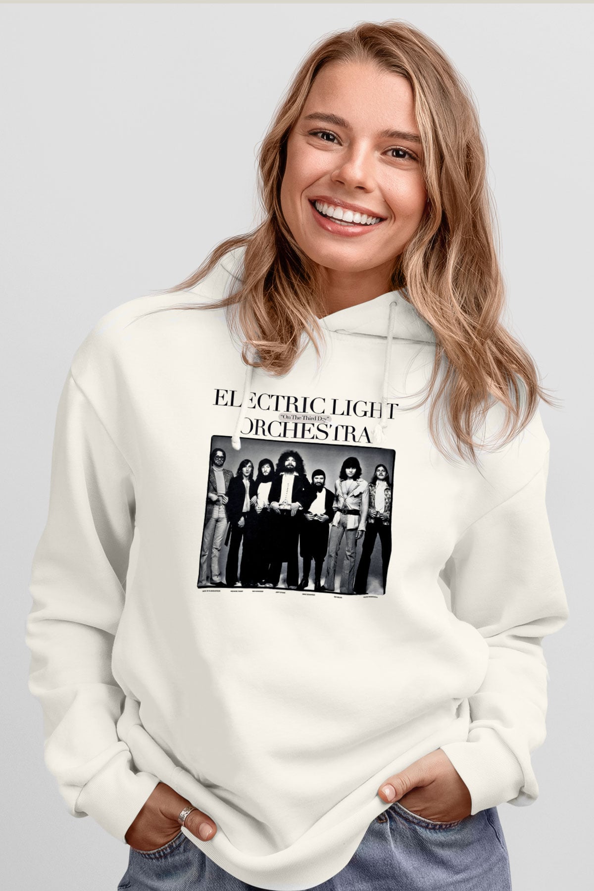 Electric Light Orchestra Baskılı Unisex Beyaz Hoodie