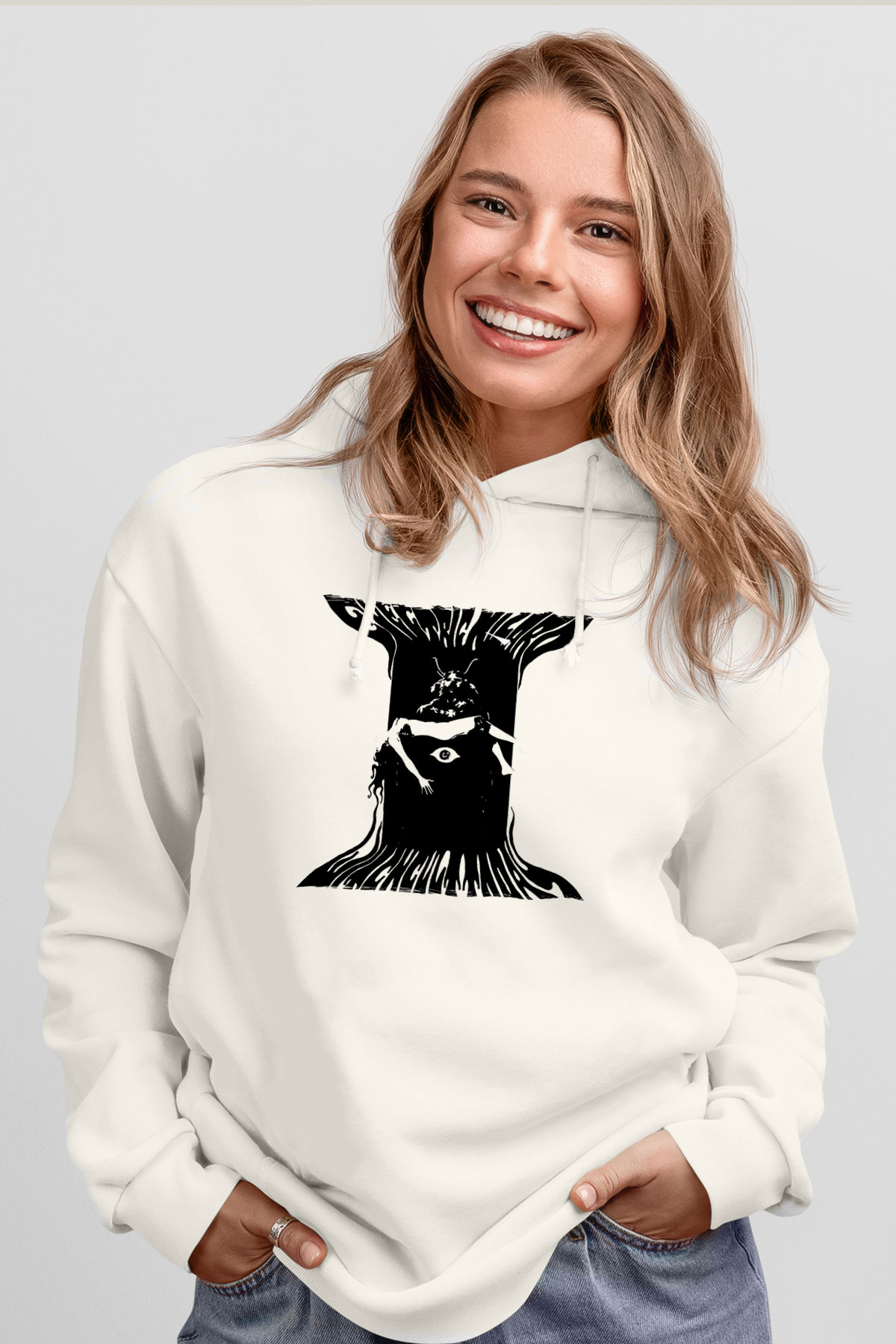 Electric Wizard Baskılı Beyaz Unisex Kapüşonlu Sweatshirt