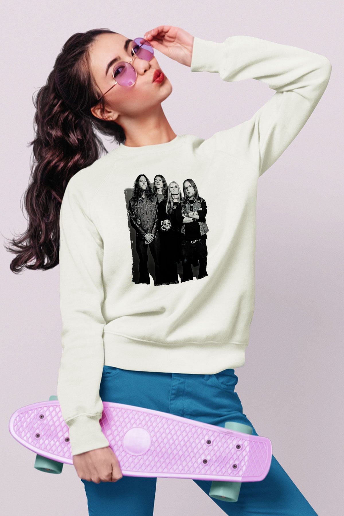 Electric Wizard Baskılı Beyaz Unisex Sweatshirt