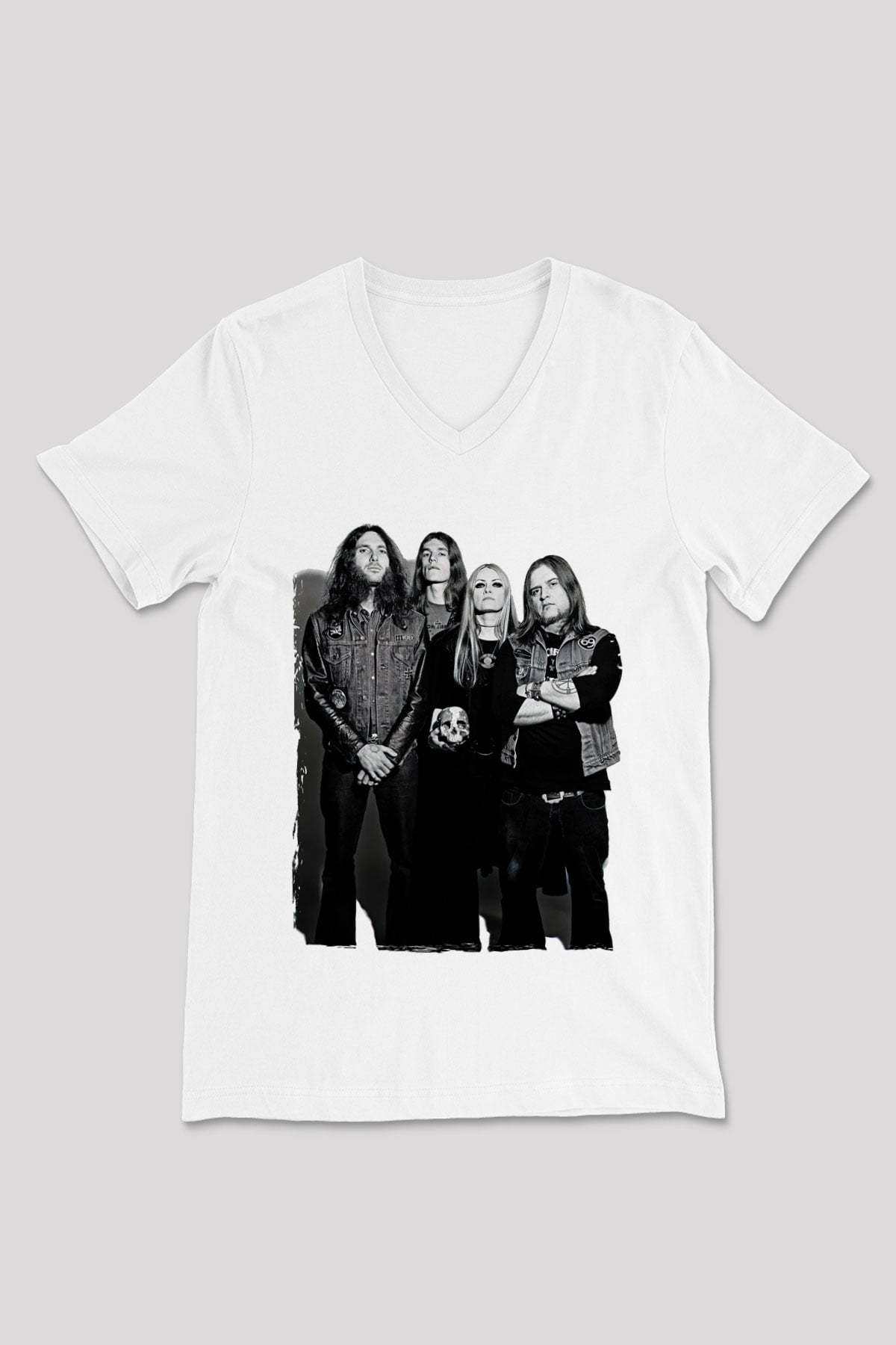 Electric Wizard Baskılı Beyaz Unisex V Yaka Tişört - Tshirt
