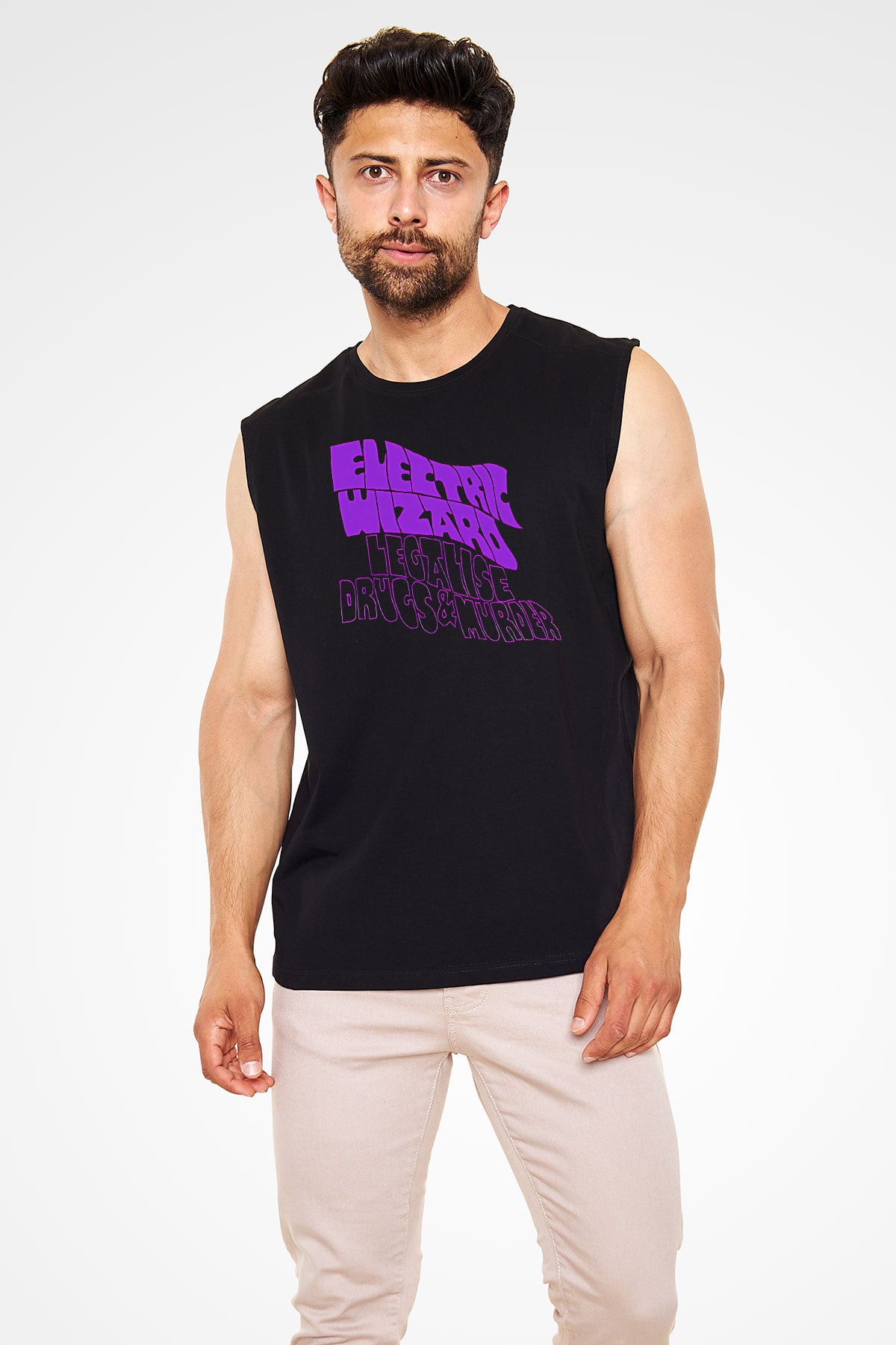 Electric Wizard Baskılı Unisex Siyah Kolsuz Tişört - Tshirt