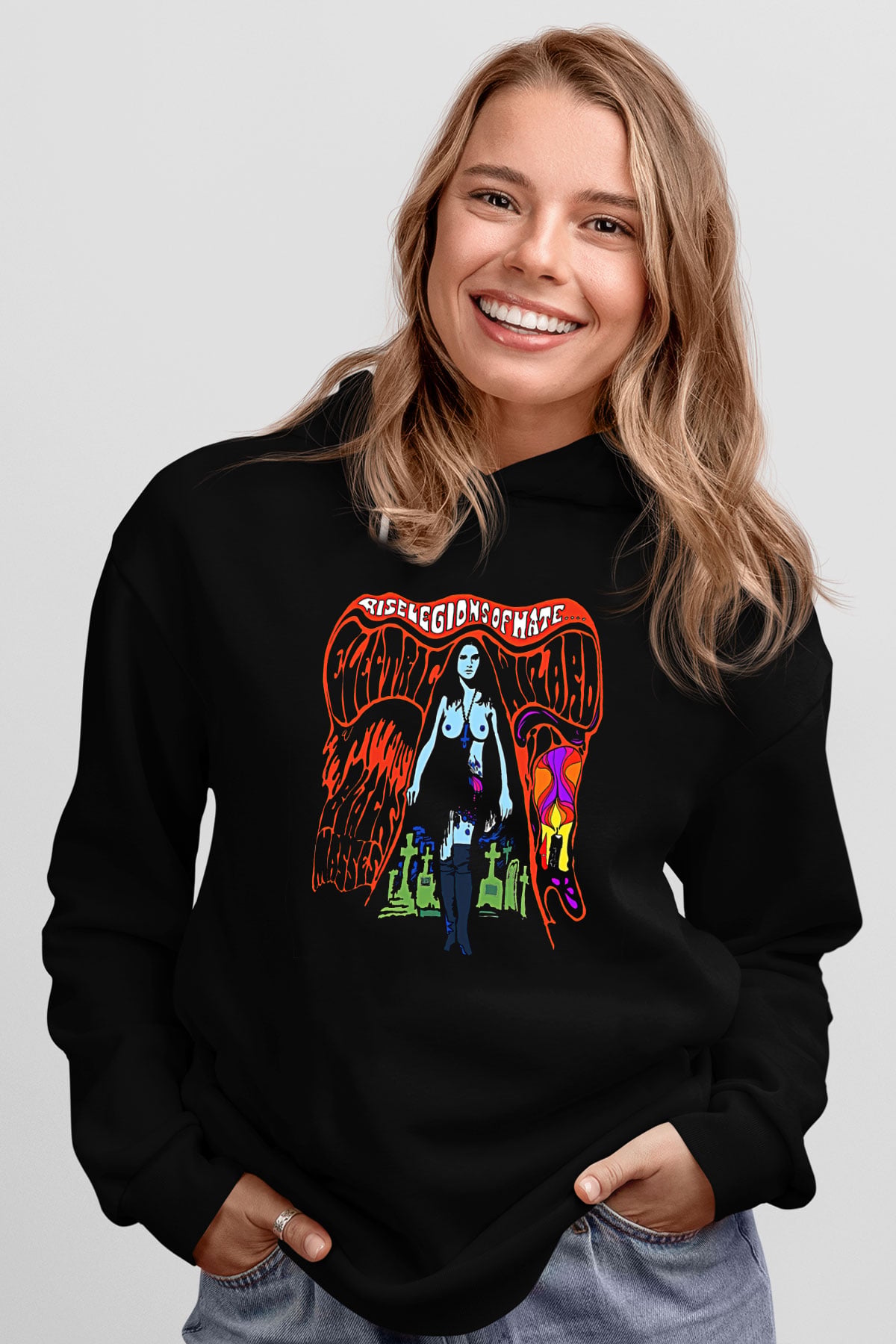 Electric Wizard Baskılı Unisex Siyah Kapüşonlu Sweatshirt