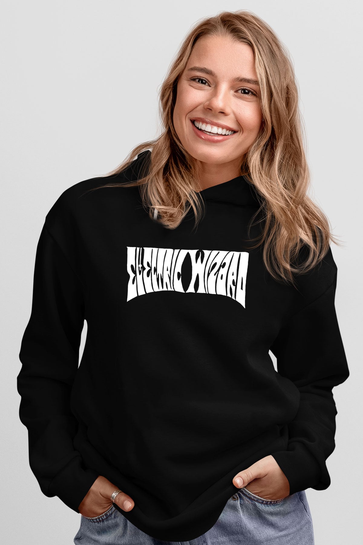 Electric Wizard Baskılı Unisex Siyah Kapüşonlu Sweatshirt
