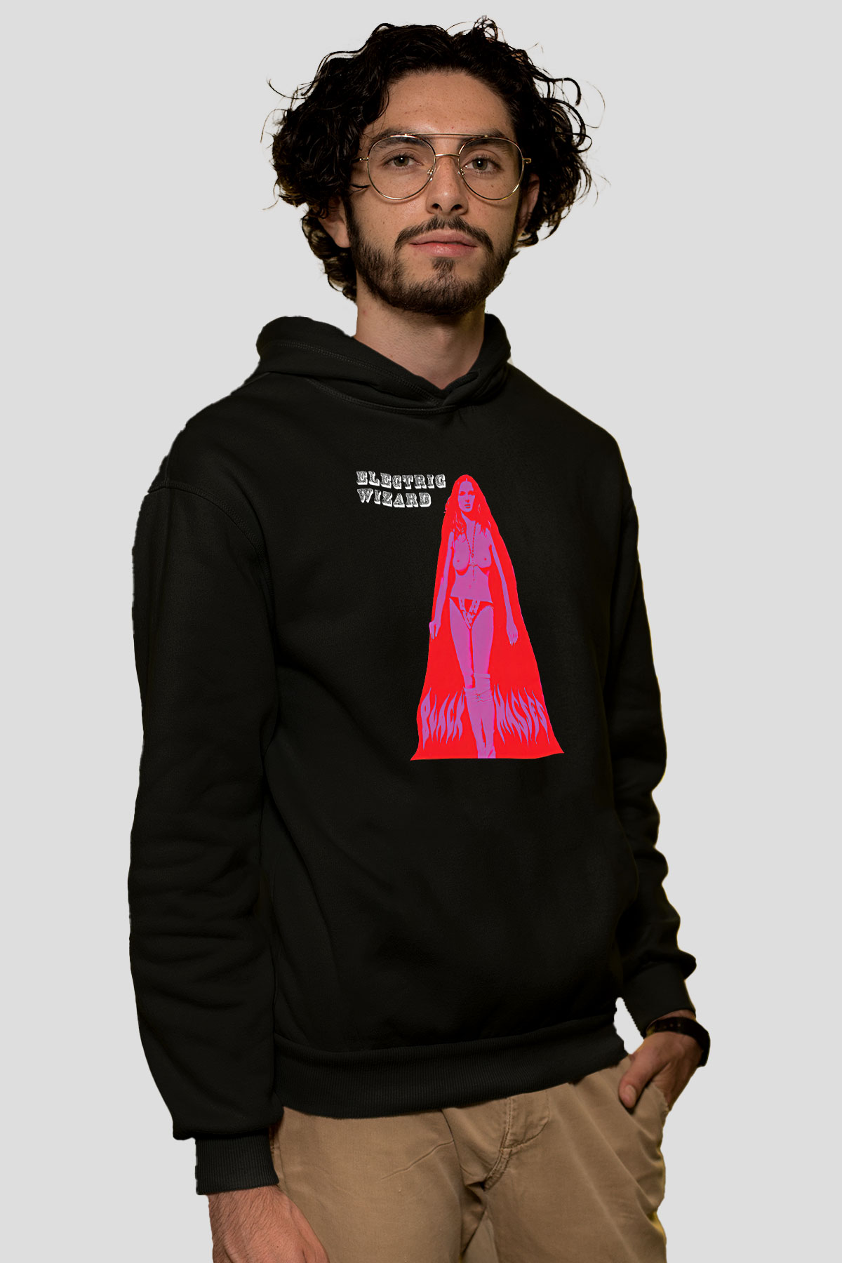 Electric Wizard Baskılı Unisex Siyah Kapüşonlu Sweatshirt