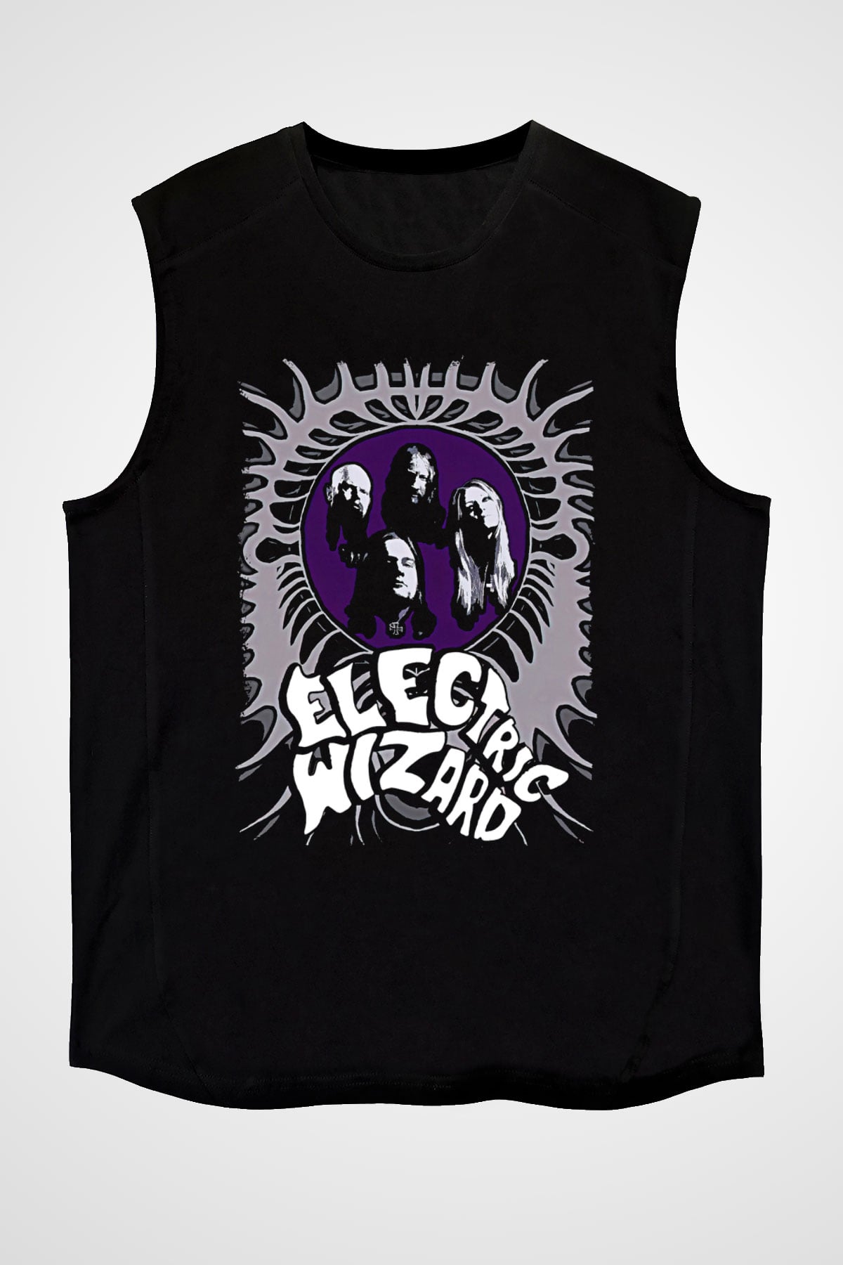 Electric Wizard Baskılı Unisex Siyah Kolsuz Tişört - Tshirt