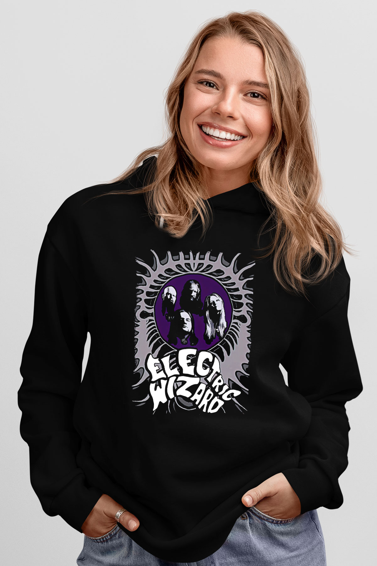 Electric Wizard Baskılı Unisex Siyah Kapüşonlu Sweatshirt