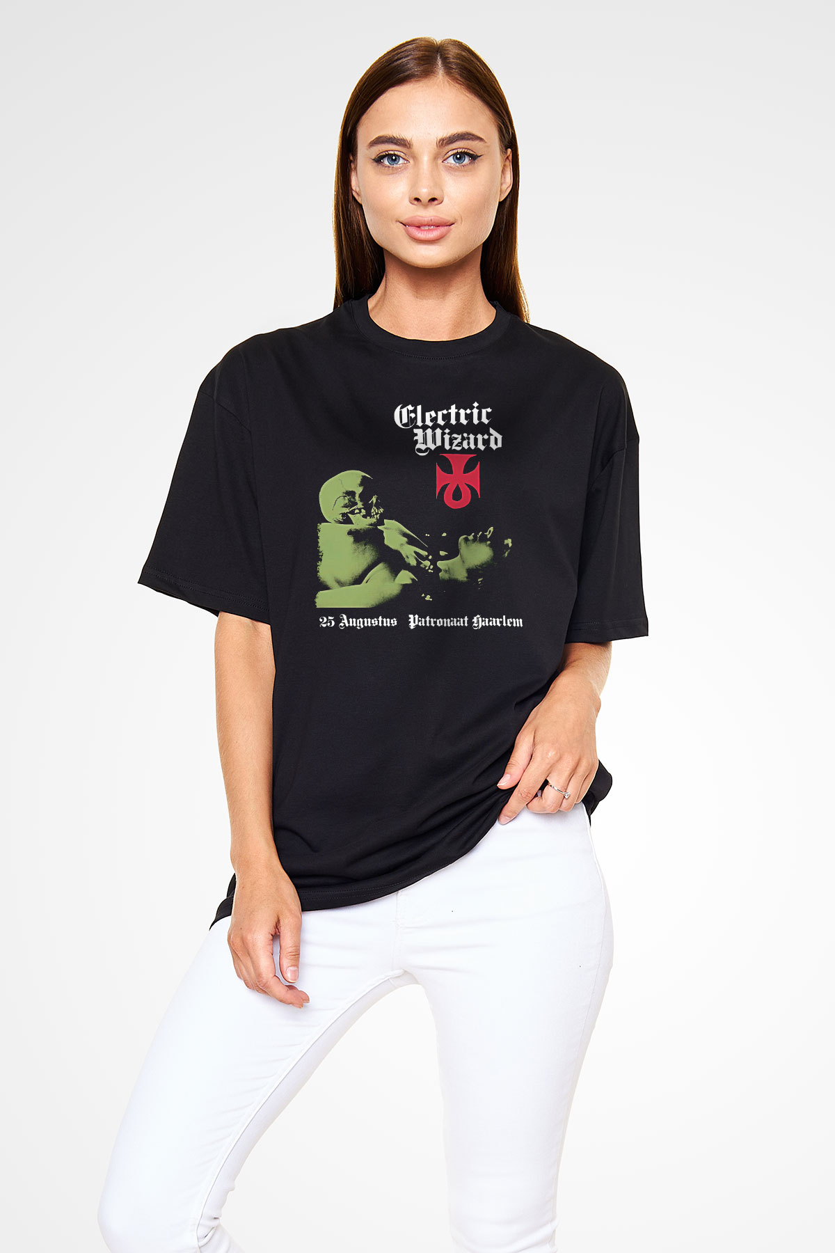 Electric Wizard Baskılı Unisex Siyah Oversize Tişört - Tshirt