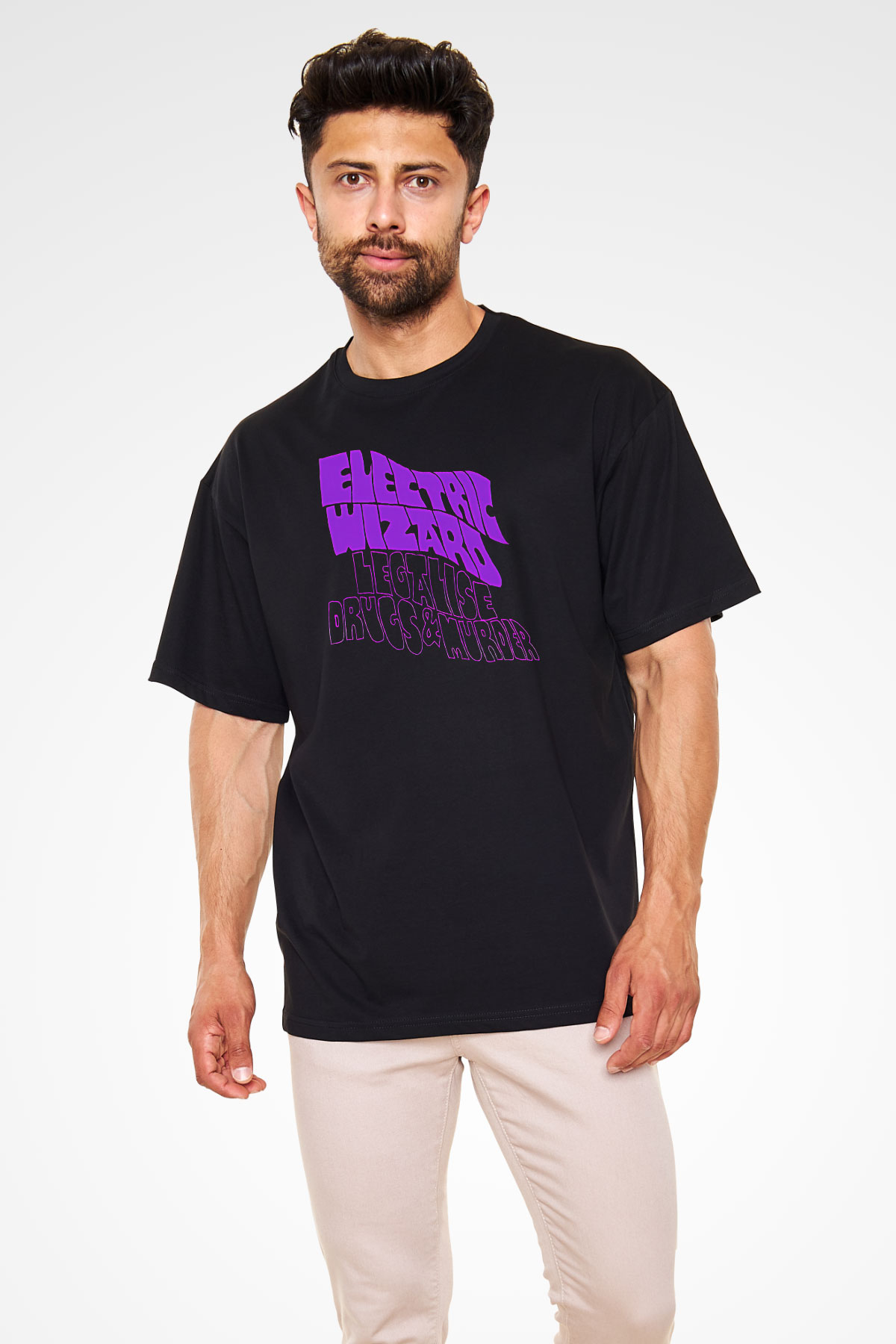 Electric Wizard Baskılı Unisex Siyah Oversize Tişört - Tshirt