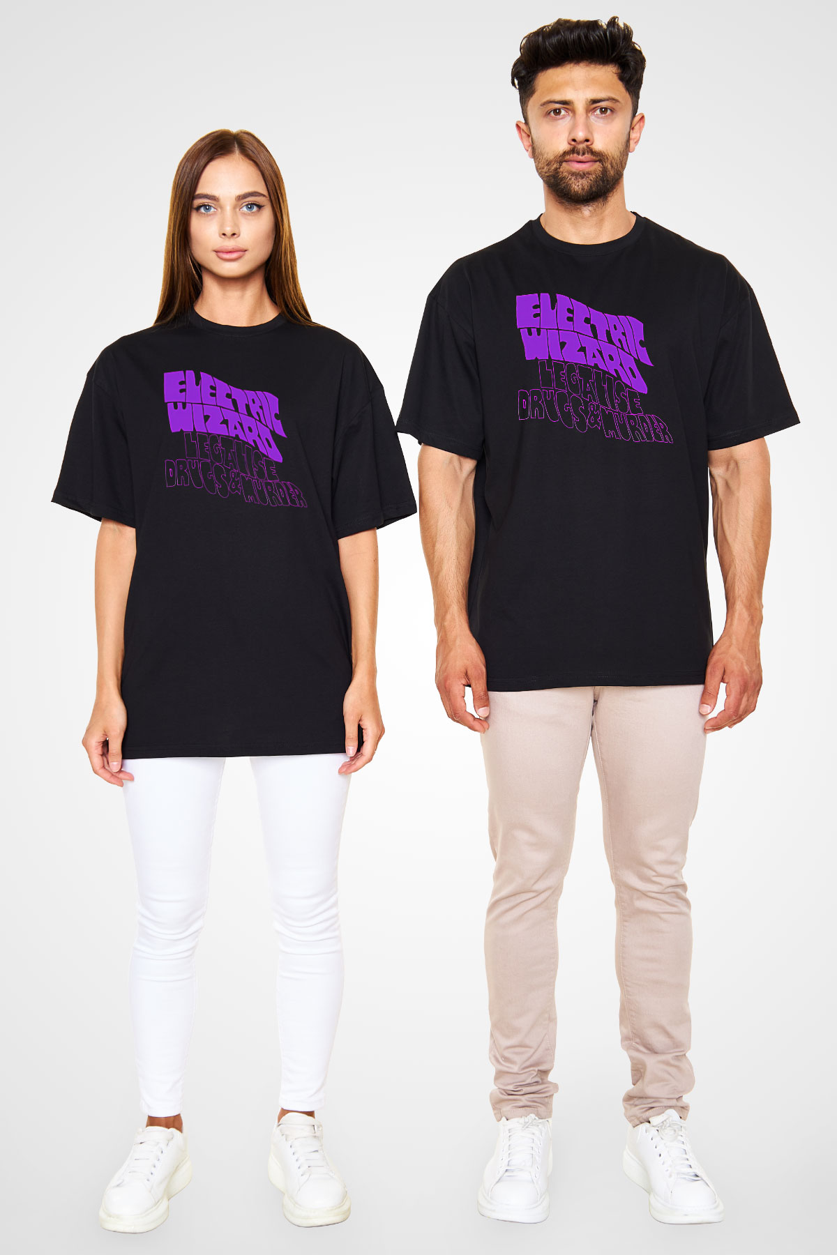 Electric Wizard Baskılı Unisex Siyah Oversize Tişört - Tshirt