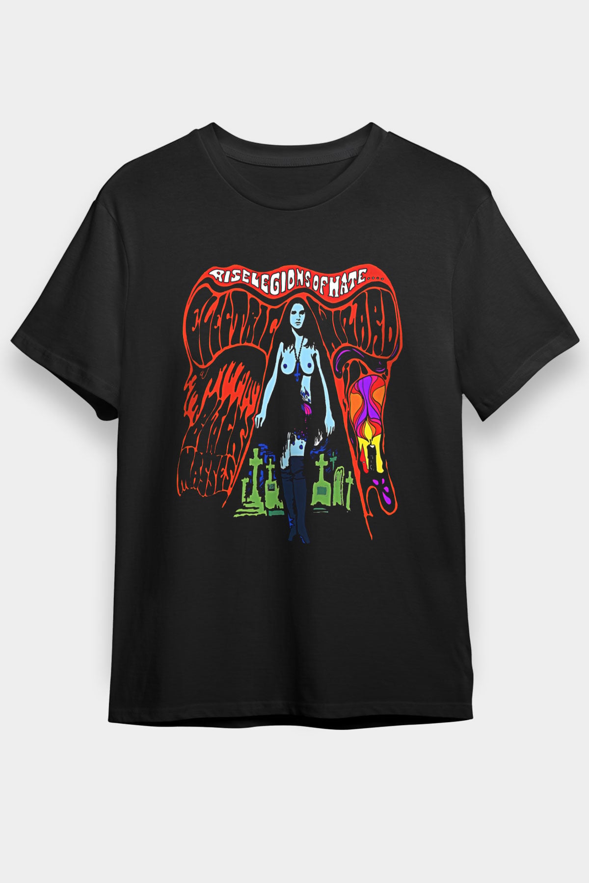 Electric Wizard Baskılı Unisex Siyah Tişört - Tshirt