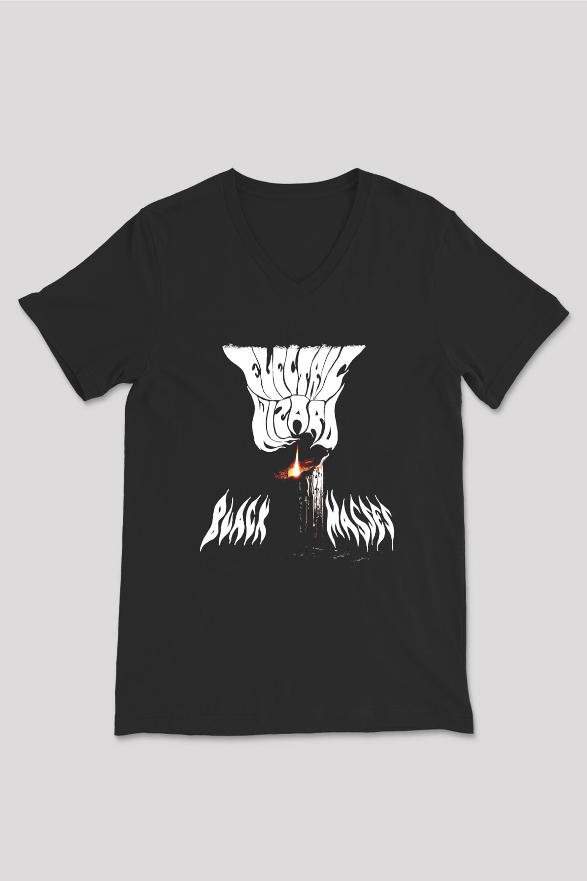 Electric Wizard Baskılı Unisex Siyah V Yaka Tişört - Tshirt