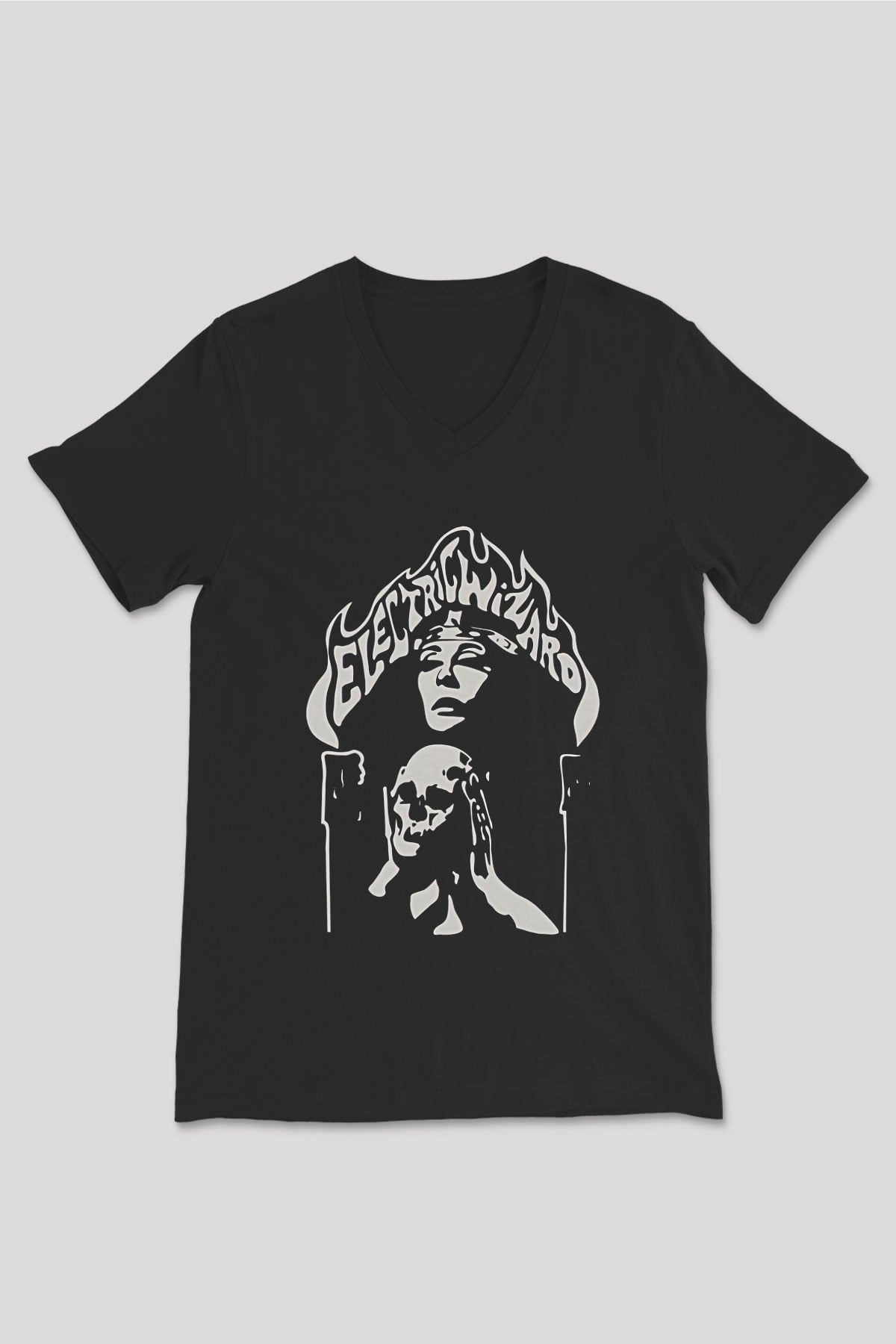 Electric Wizard Baskılı Unisex Siyah V Yaka Tişört - Tshirt