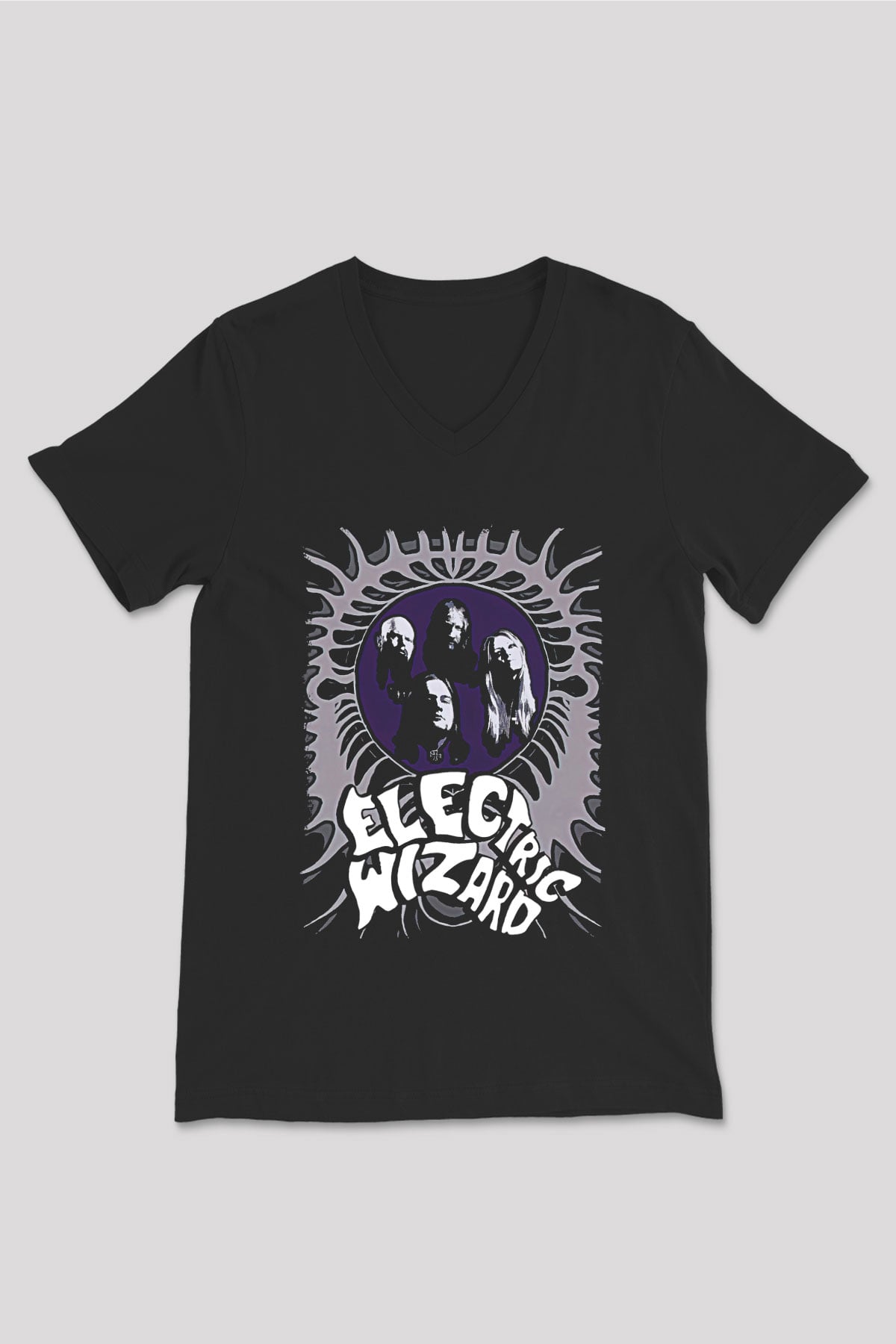 Electric Wizard Baskılı Unisex Siyah V Yaka Tişört - Tshirt
