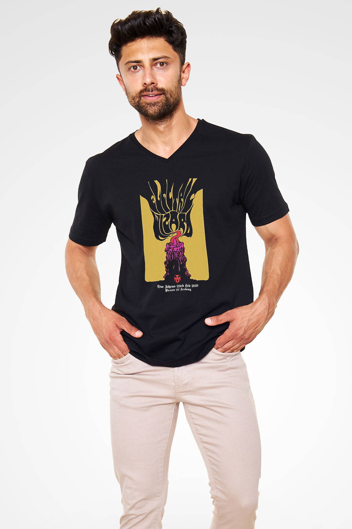 Electric Wizard Baskılı Unisex Siyah V Yaka Tişört - Tshirt