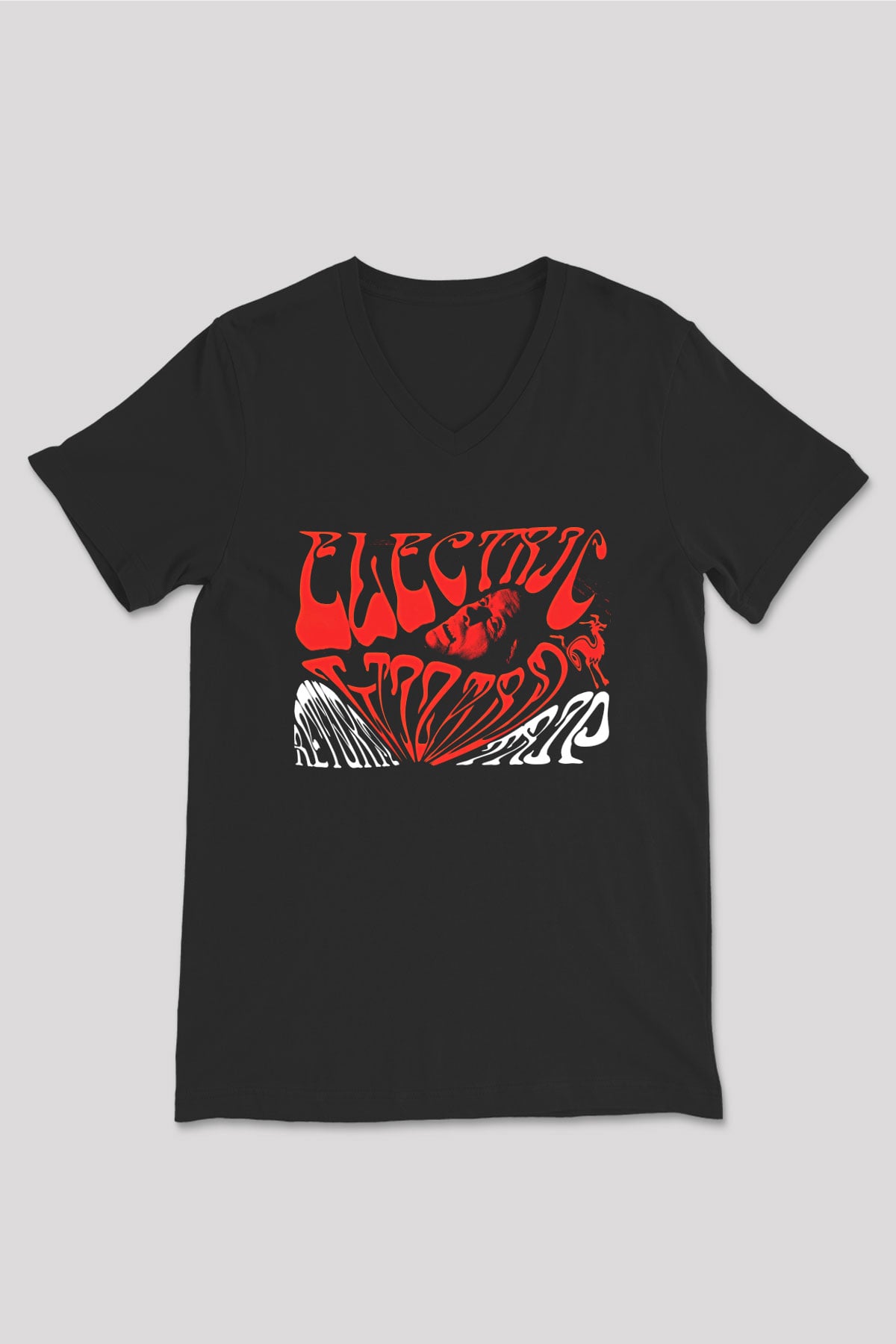 Electric Wizard Baskılı Unisex Siyah V Yaka Tişört - Tshirt