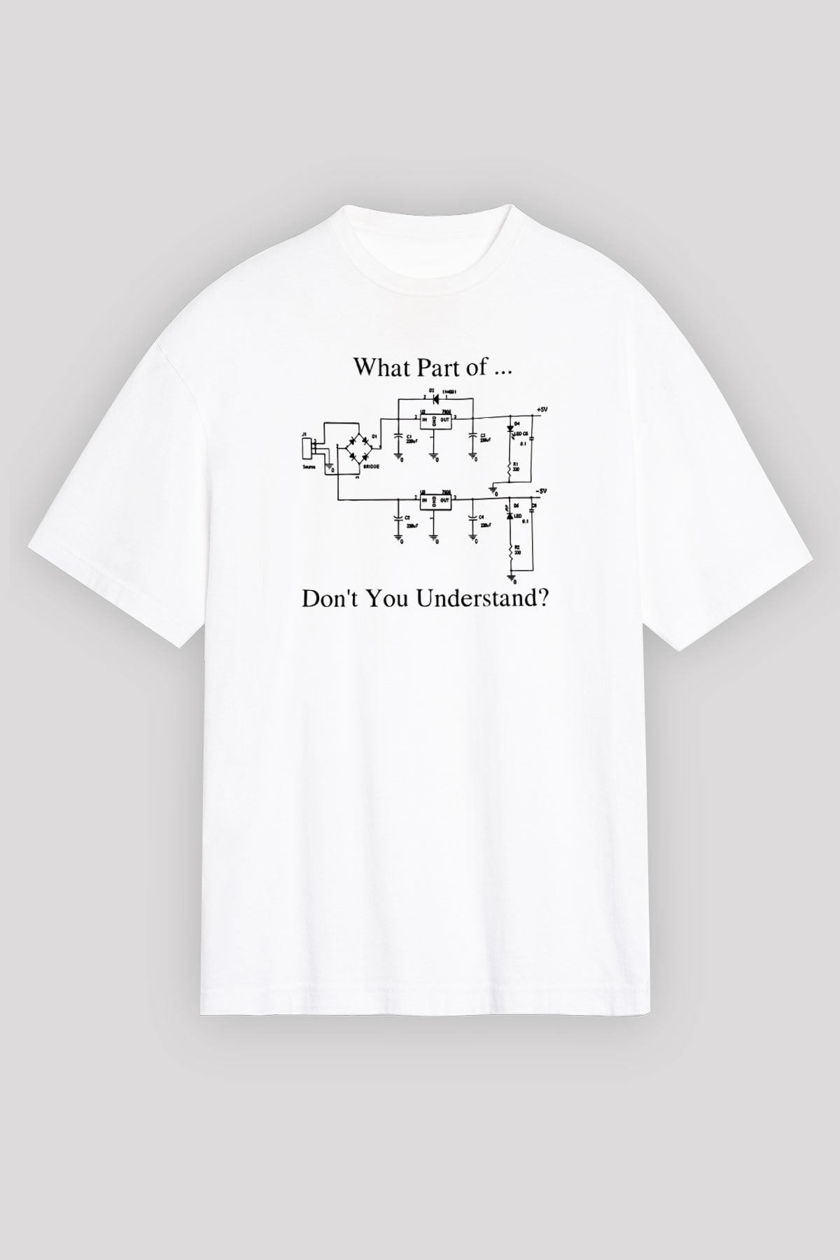 Elektrik Mühendis Baskılı Unisex Oversize Beyaz Tişört - Tshirt