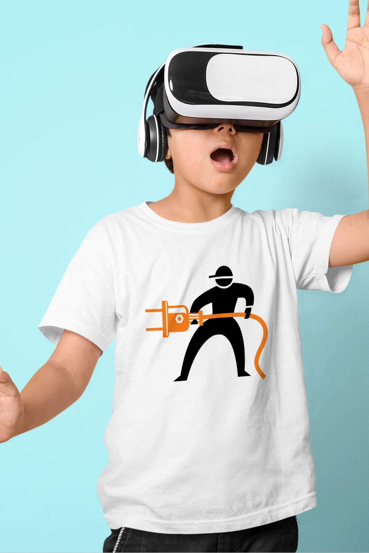 Elektrikçi Baskılı Beyaz Unisex Çocuk Tişört