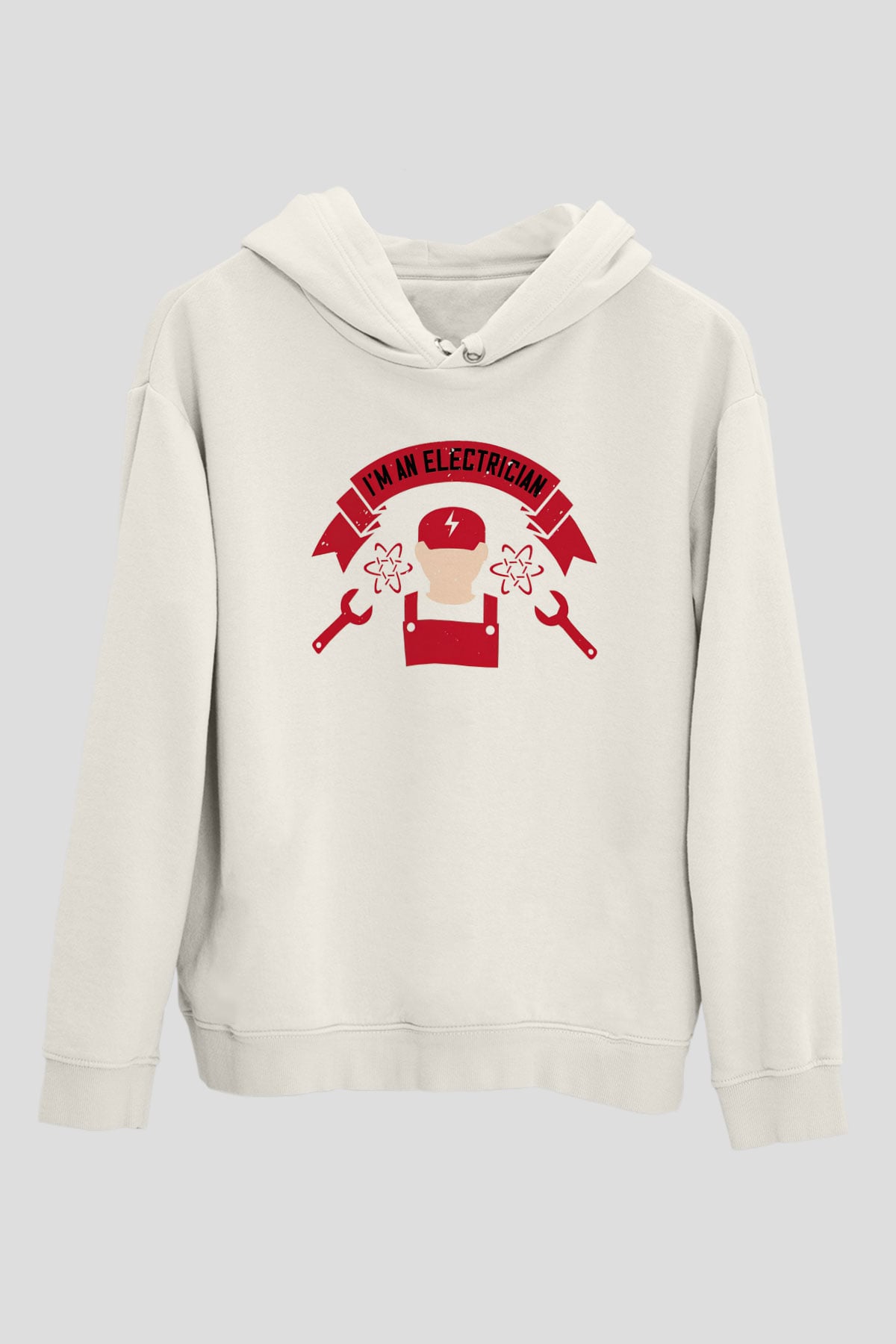 Elektrikçi Beyaz Unisex Kapüşonlu Sweatshirt