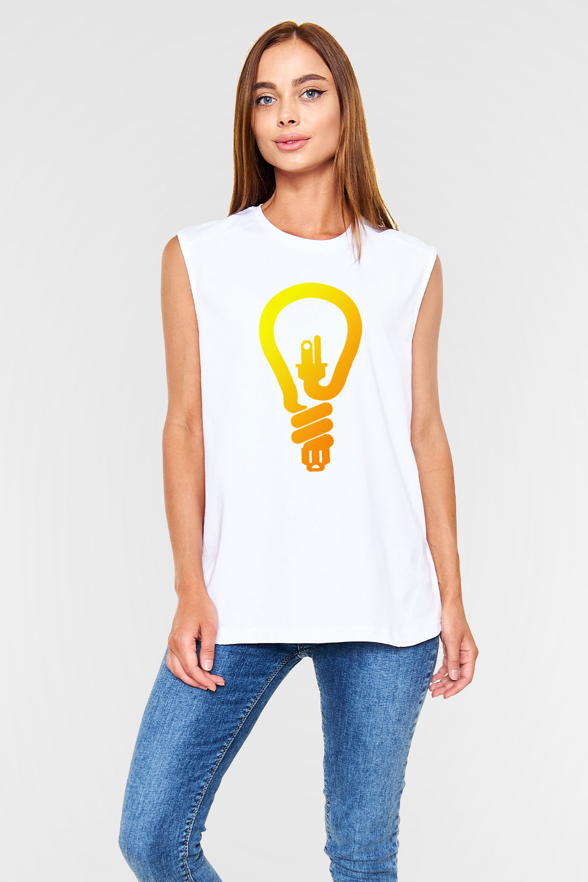 Elektrikçi Beyaz Unisex Kolsuz Tişört