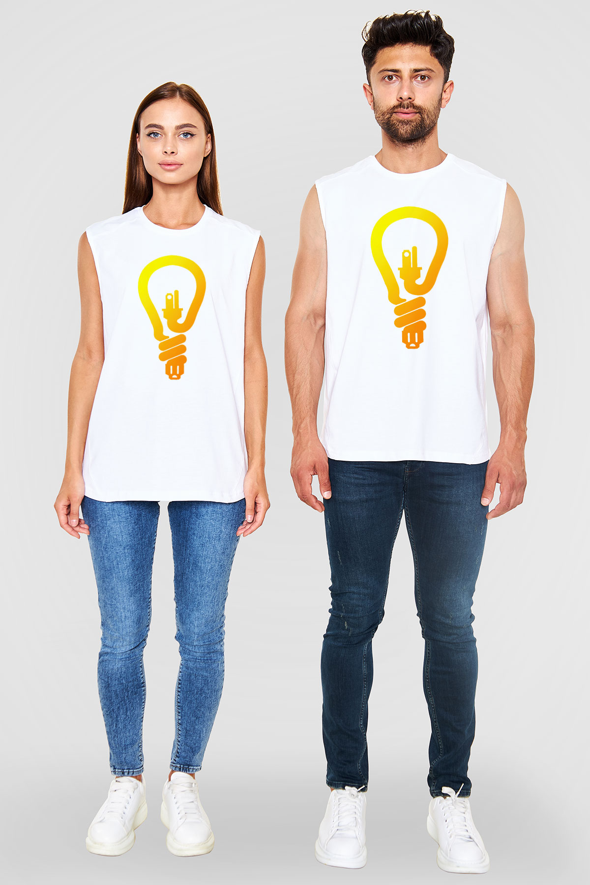 Elektrikçi Beyaz Unisex Kolsuz Tişört