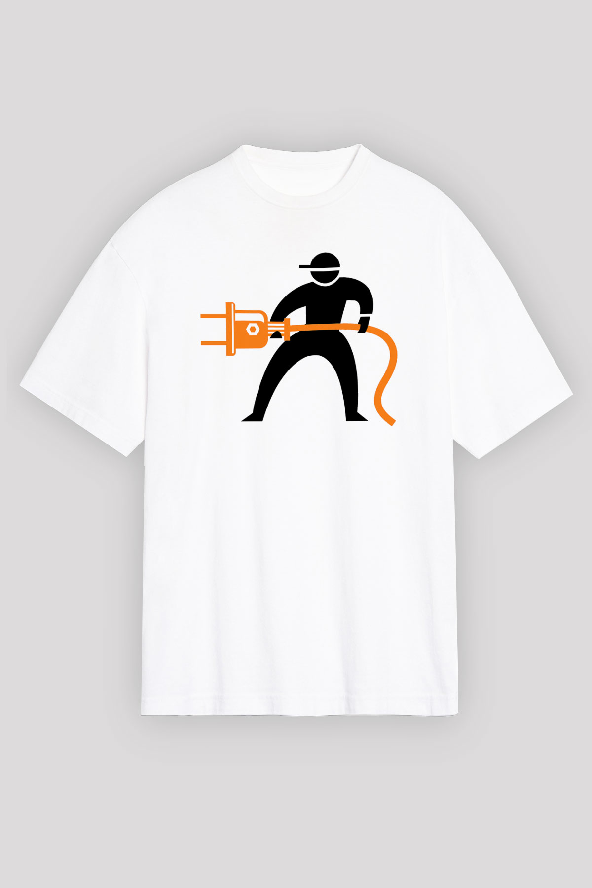 Elektrikçi Beyaz Unisex Oversize Tişört T-Shirt